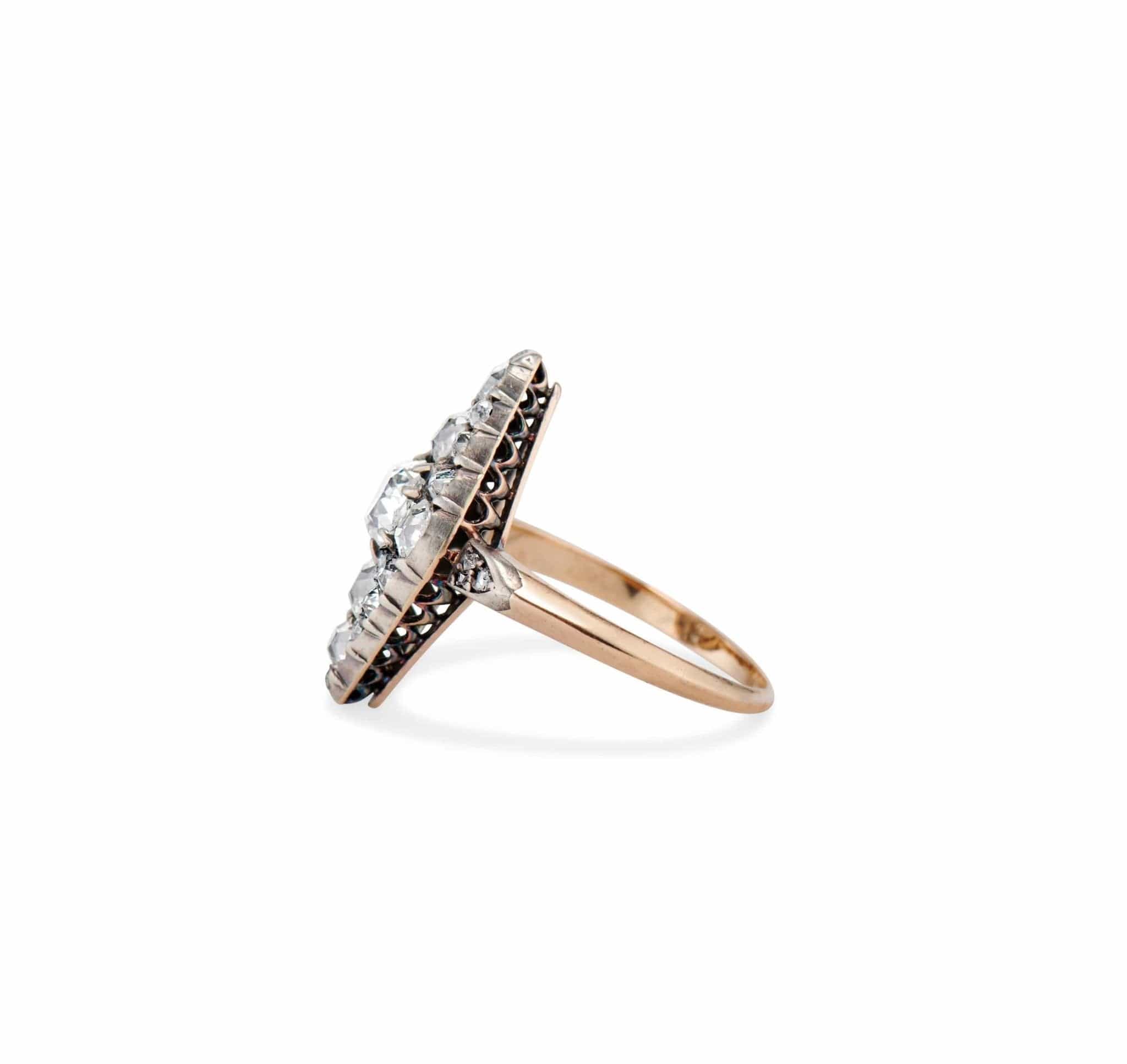 Edwardian Old-Mine Diamond Navette Ring - Image 3