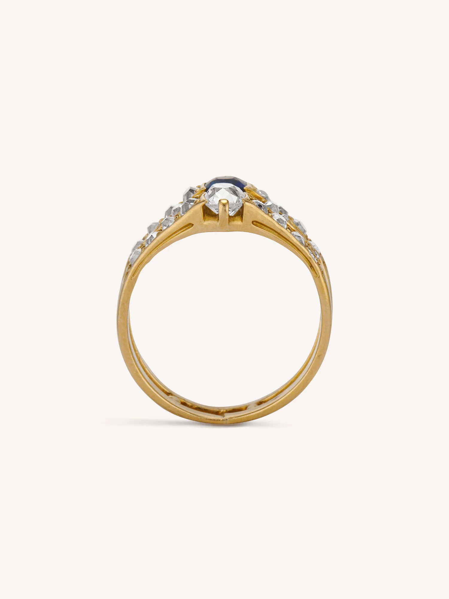 Victorian Old Mine Diamond & Sapphire Antique Gold Twin Ring - Image 7