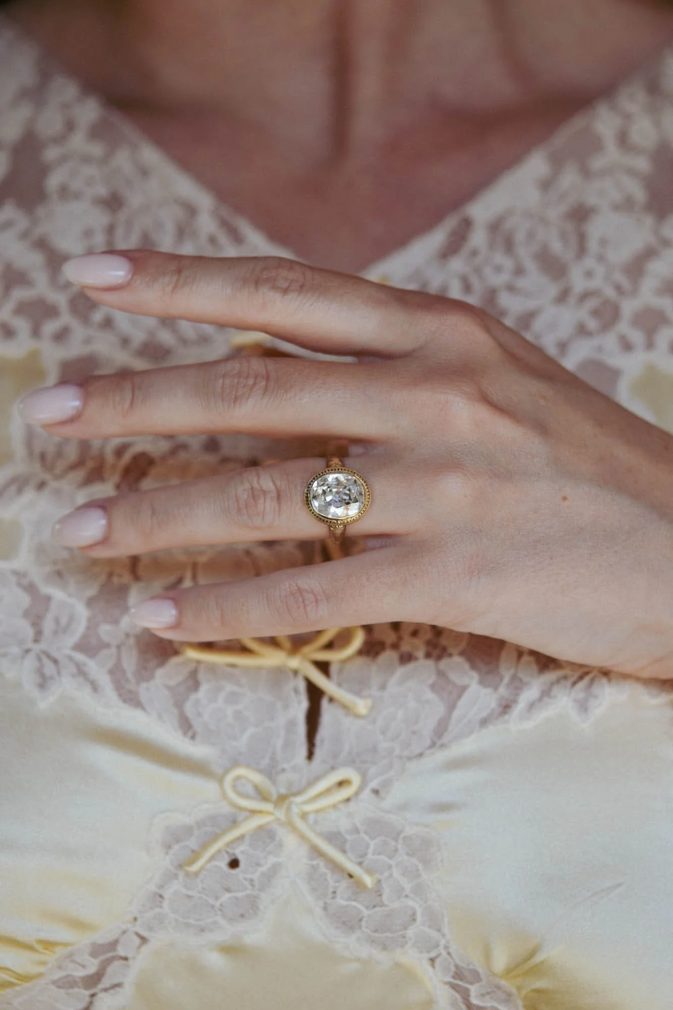 Victorian 3.75 Carat Old Mine Oval Diamond Bezel Set Antique Engagement Ring - Image 3