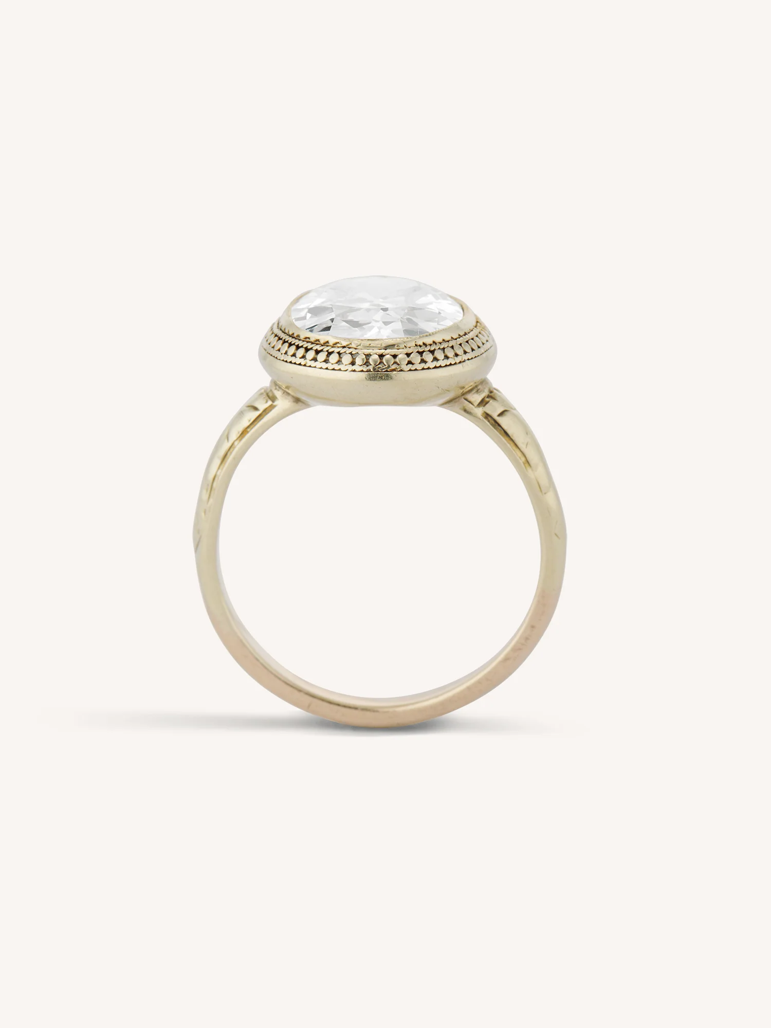 Victorian 3.75 Carat Old Mine Oval Diamond Bezel Set Antique Engagement Ring - Image 8