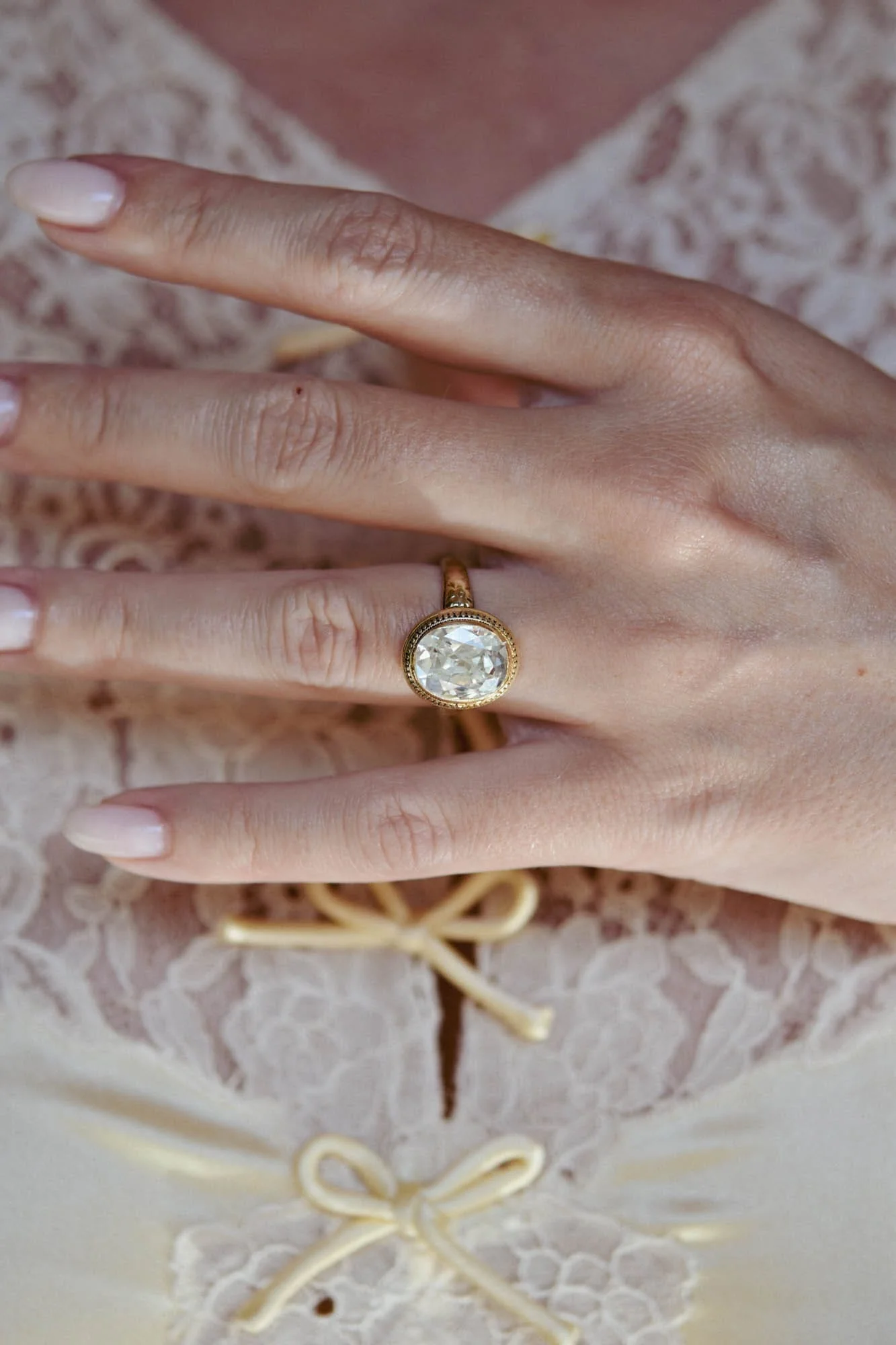 Victorian 3.75 Carat Old Mine Oval Diamond Bezel Set Antique Engagement Ring - Image 9