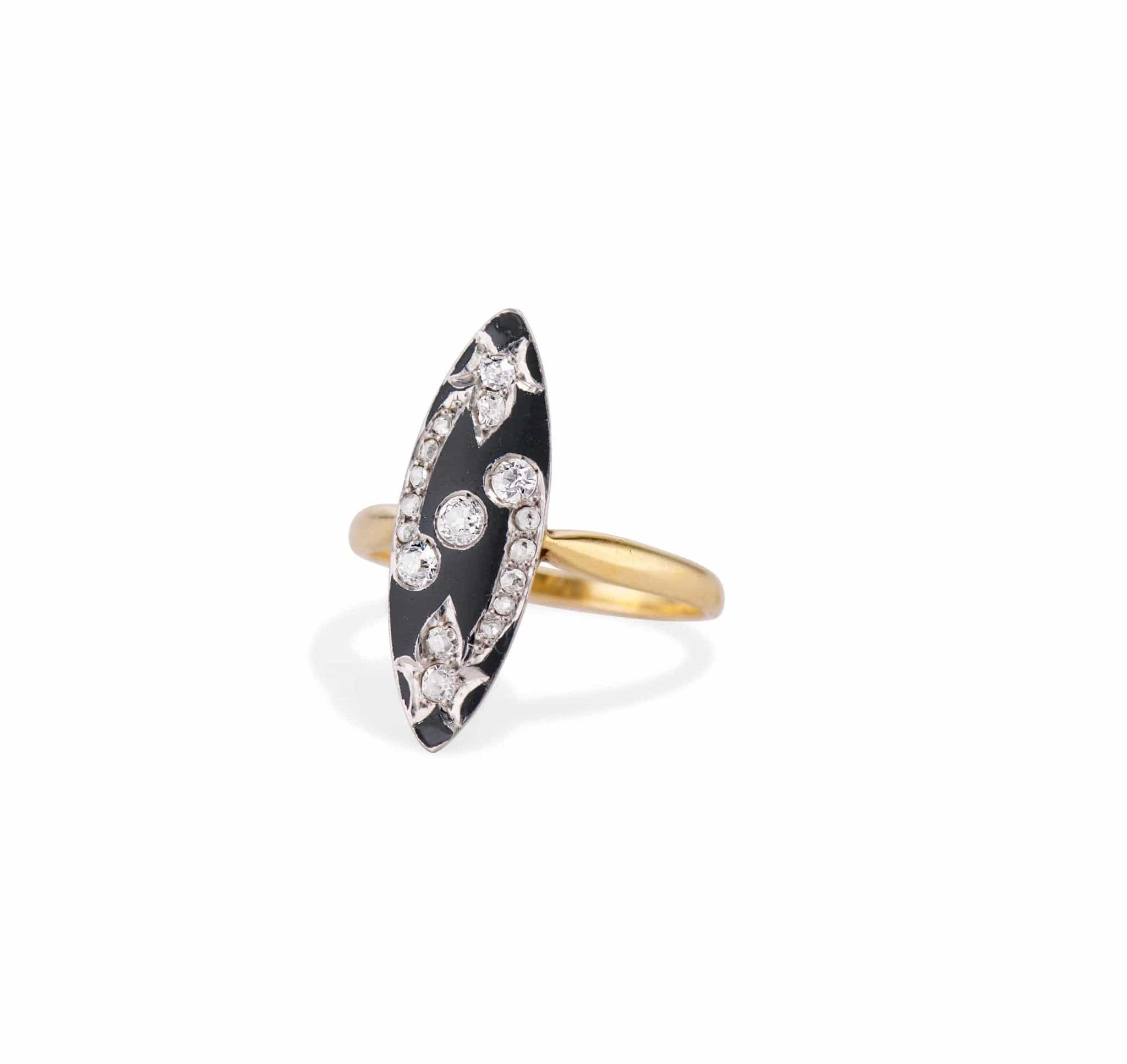Victorian Enamel and Diamond Navette Dinner Ring, France - Image 2