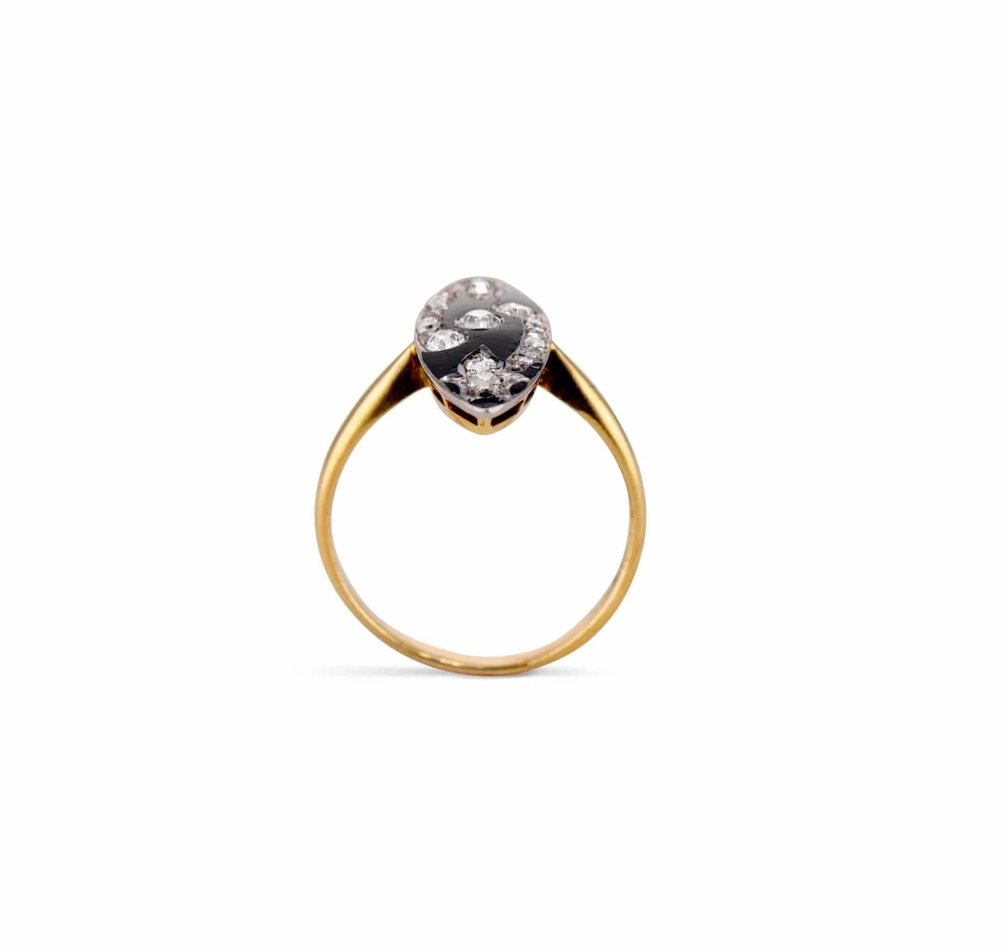 Victorian Enamel and Diamond Navette Dinner Ring, France - Image 4