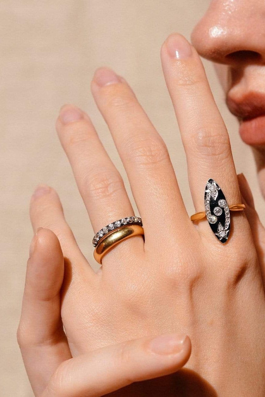 Victorian Enamel and Diamond Navette Dinner Ring, France - Image 5