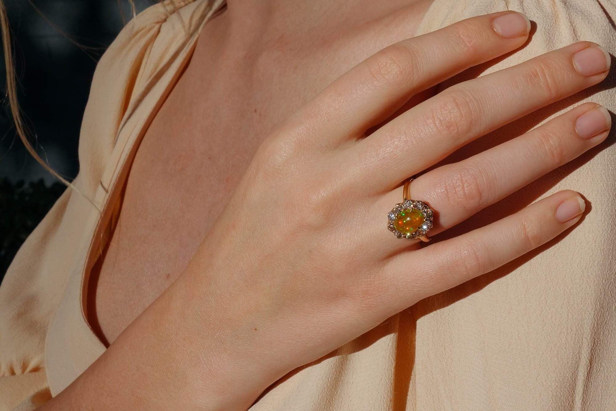 VICTORIAN OPAL AND DIAMOND CLUSTER RING - Image 6