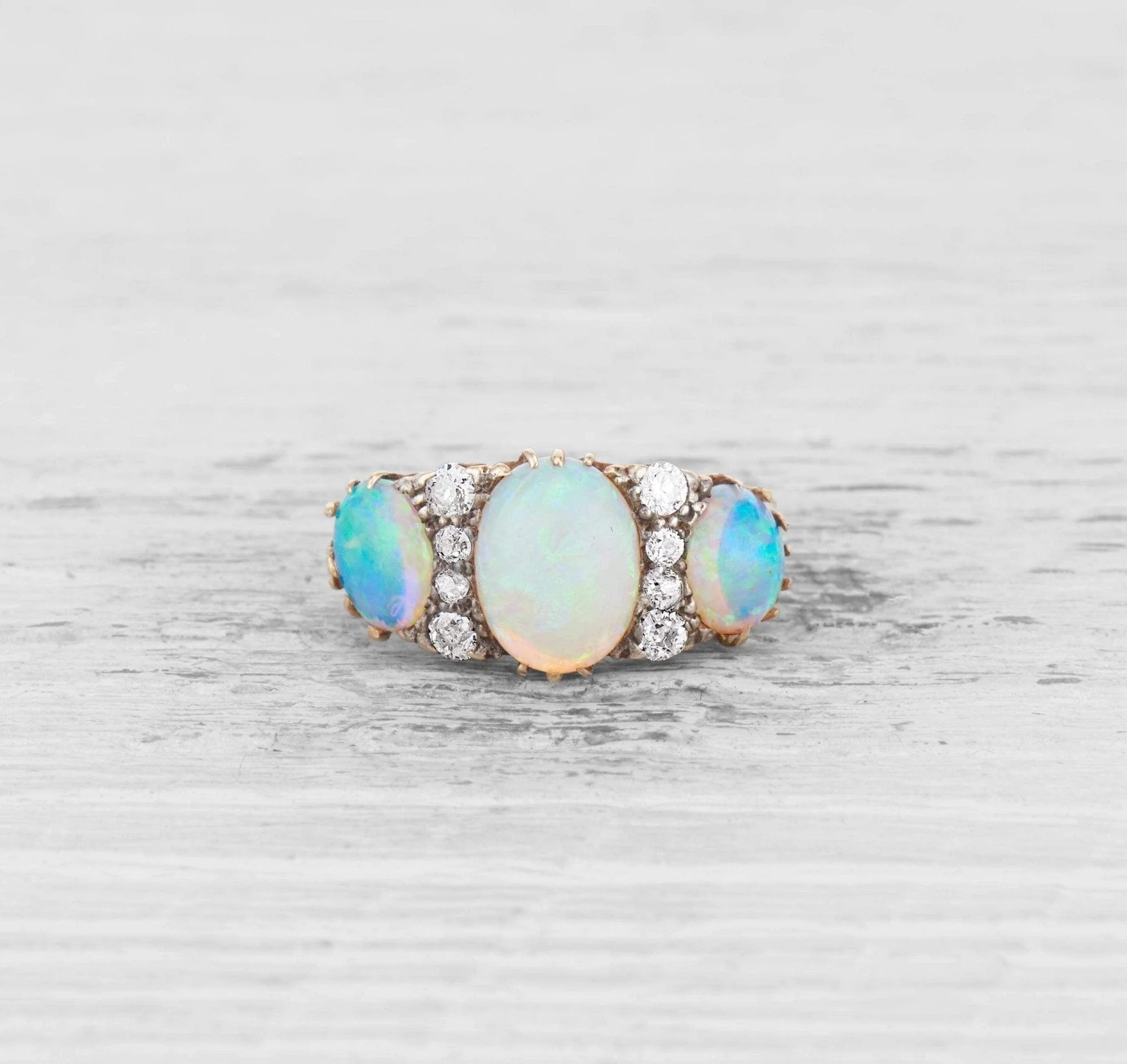 VICTORIAN OPAL AND DIAMOND THREE STONE RING - Image 2