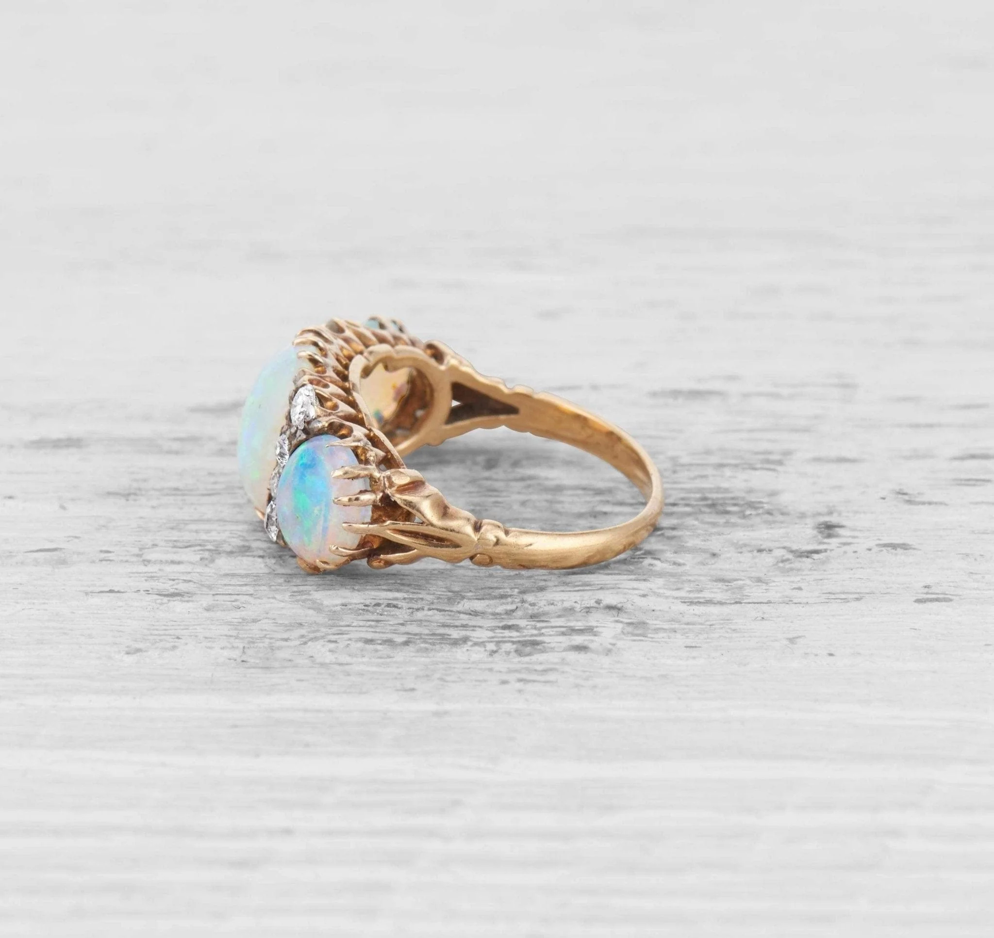 VICTORIAN OPAL AND DIAMOND THREE STONE RING - Image 3