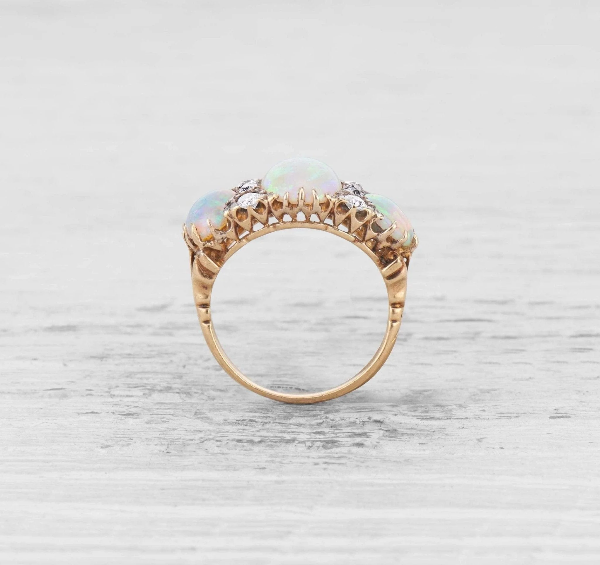 VICTORIAN OPAL AND DIAMOND THREE STONE RING - Image 4