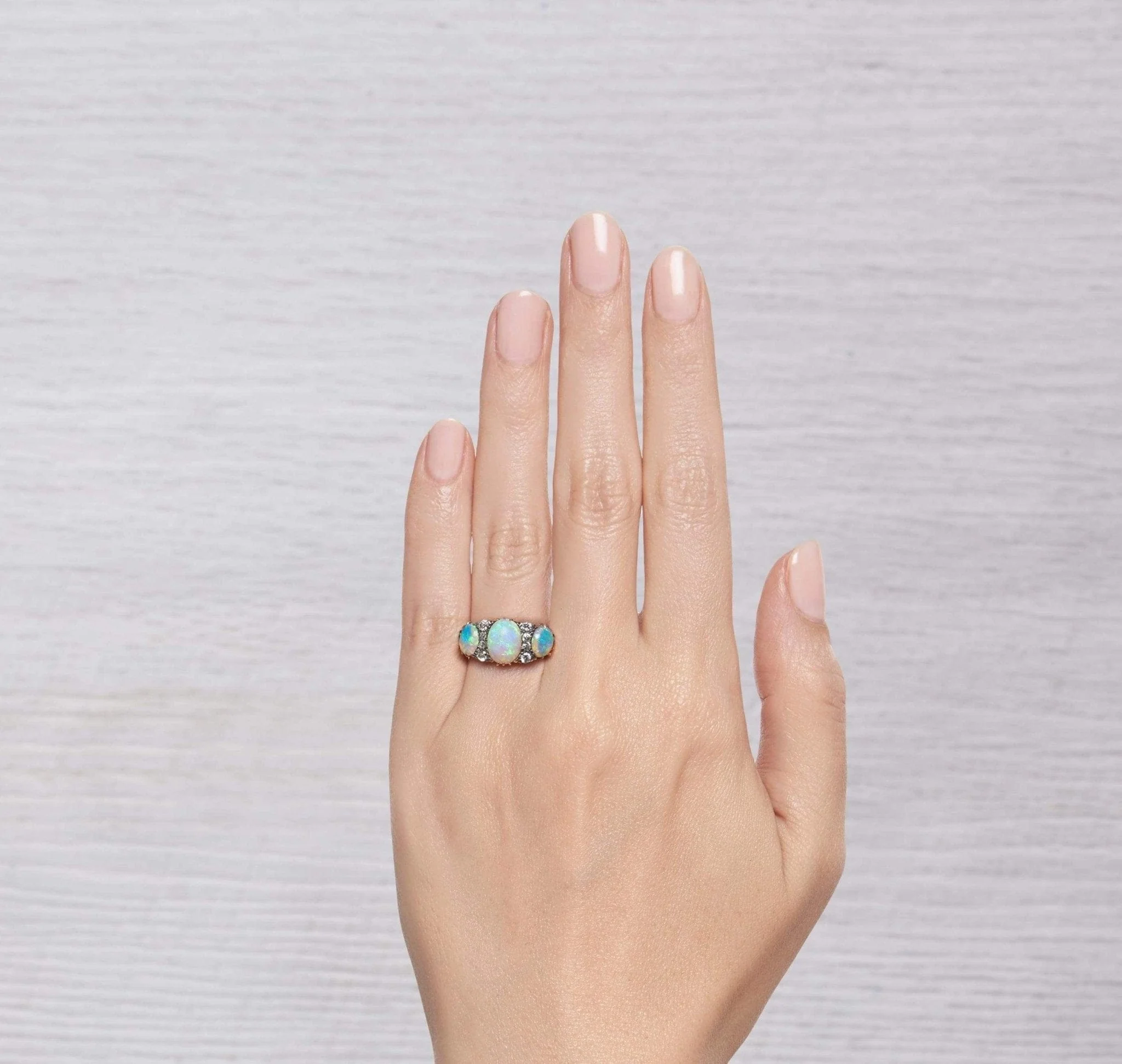 VICTORIAN OPAL AND DIAMOND THREE STONE RING - Image 5