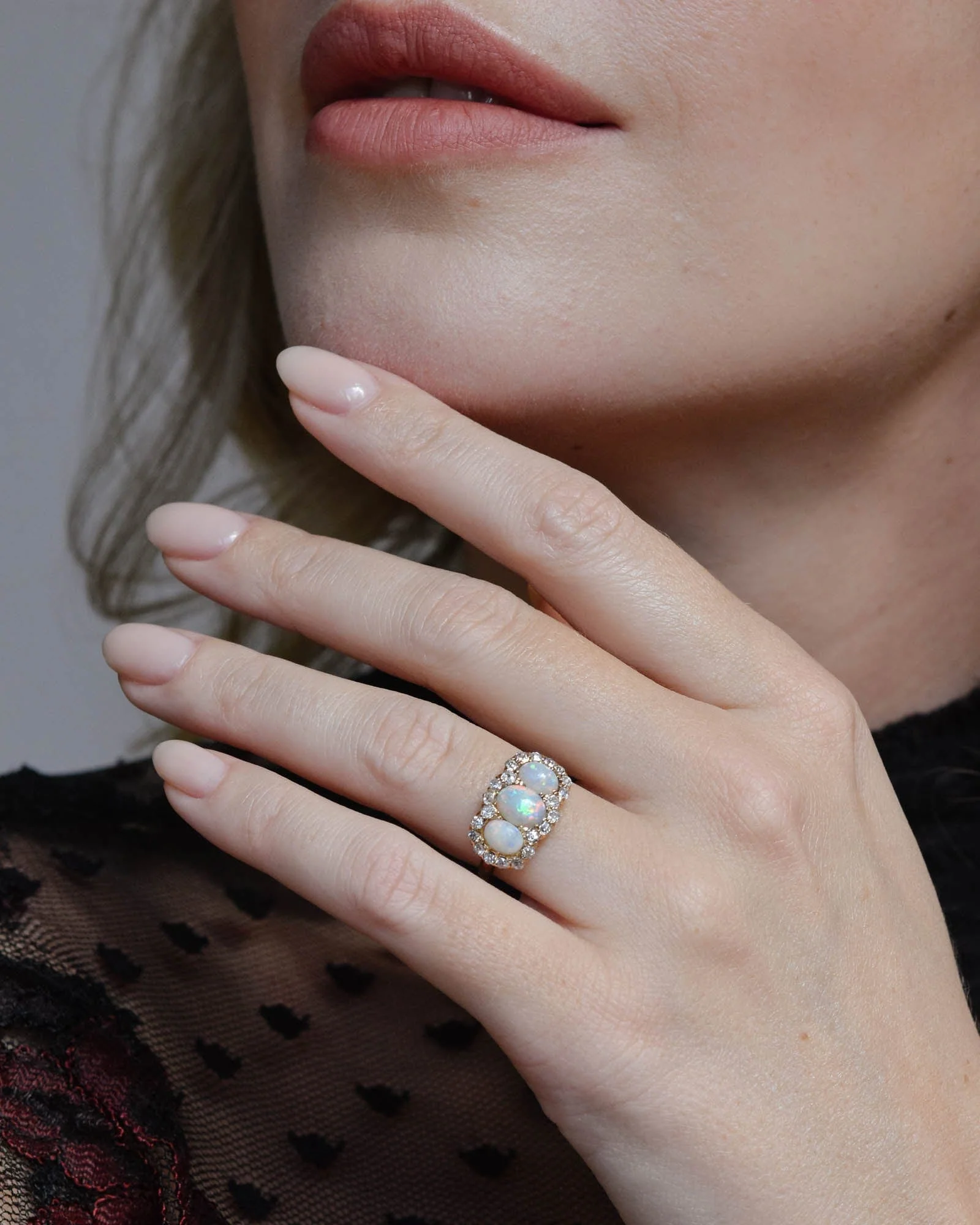Victorian Opal & Diamond Three Stone Antique Ring - Image 3