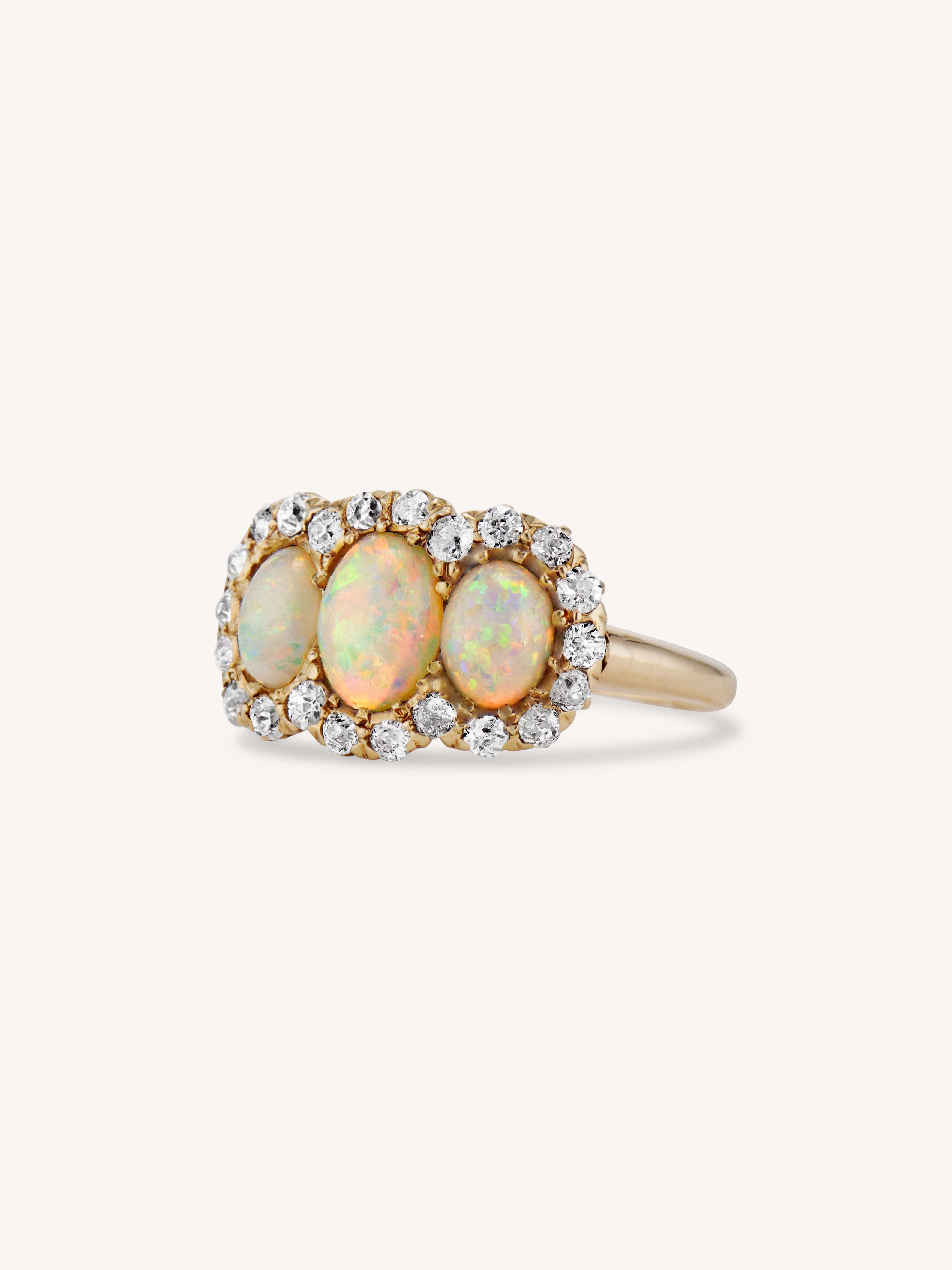 Victorian Opal & Diamond Three Stone Antique Ring - Image 4