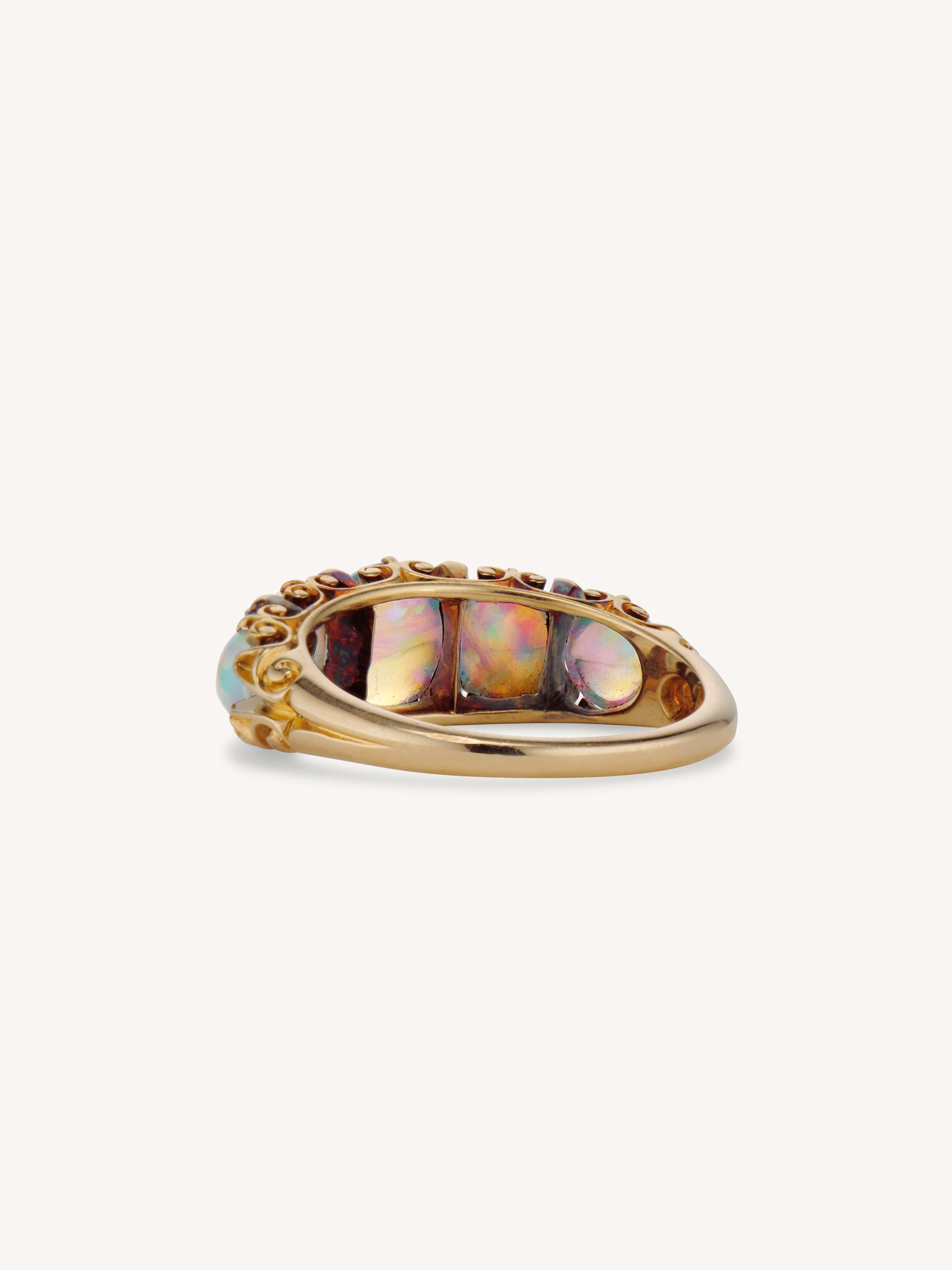 Victorian Opal & Rose Cut Diamond Carved Half Hoop Antique Ring - Image 5