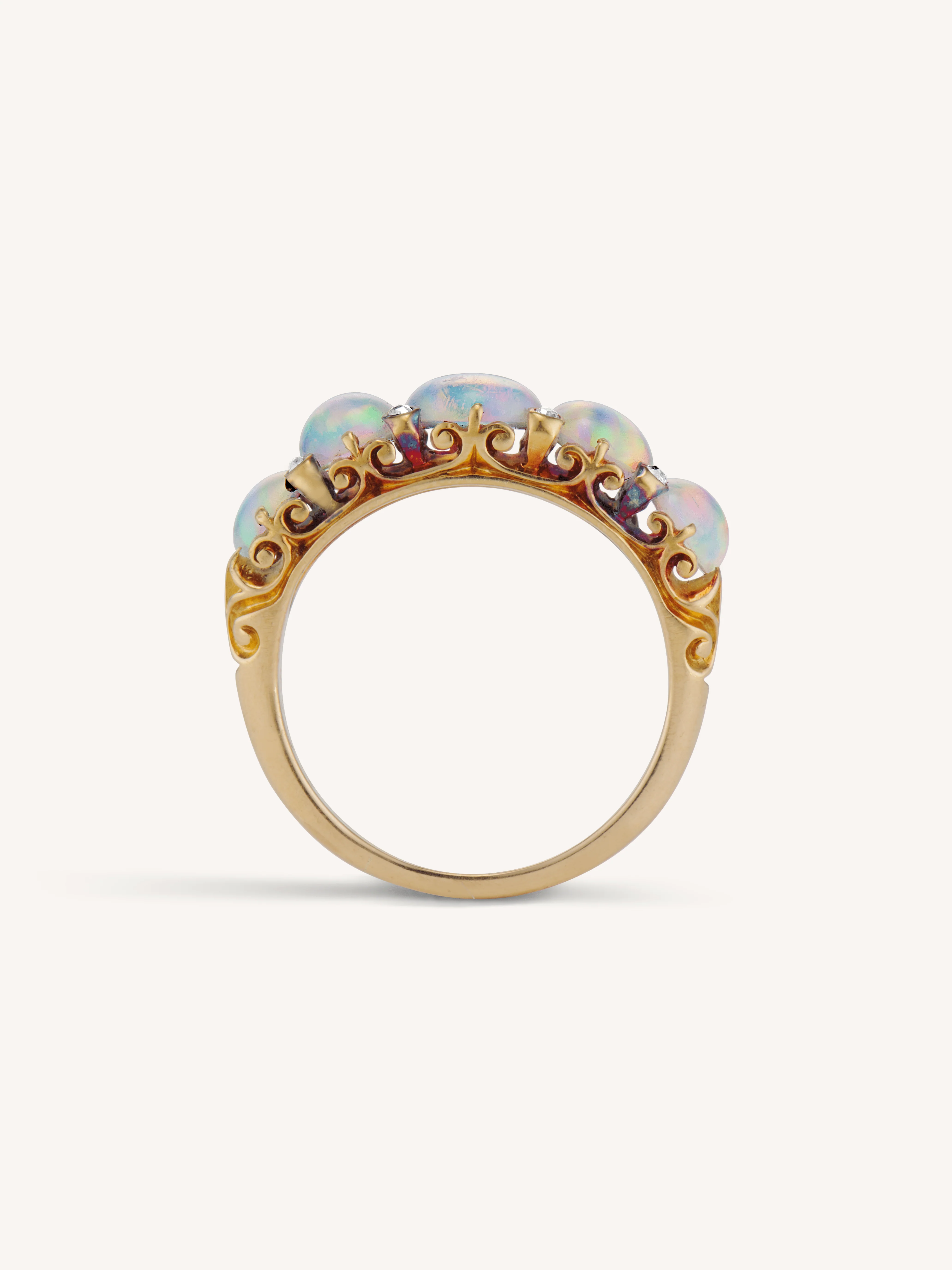 Victorian Opal & Rose Cut Diamond Carved Half Hoop Antique Ring - Image 6