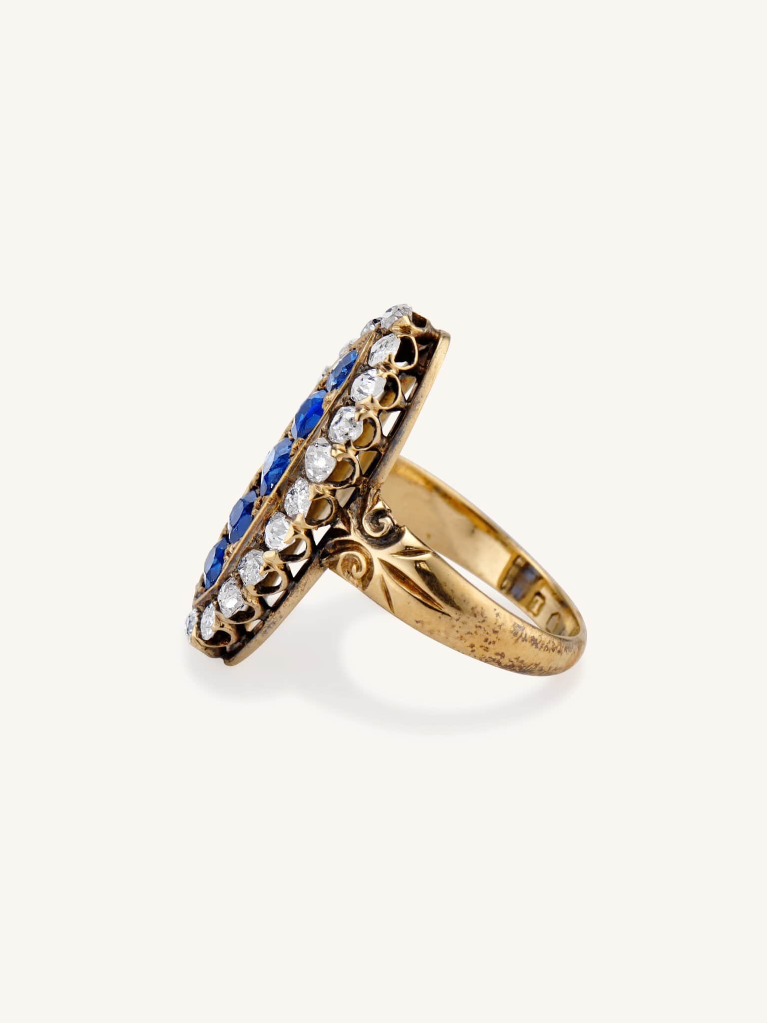 Victorian Oval Cut Sapphire & Old Mine Cut Diamond Dinner Ring - Image 4