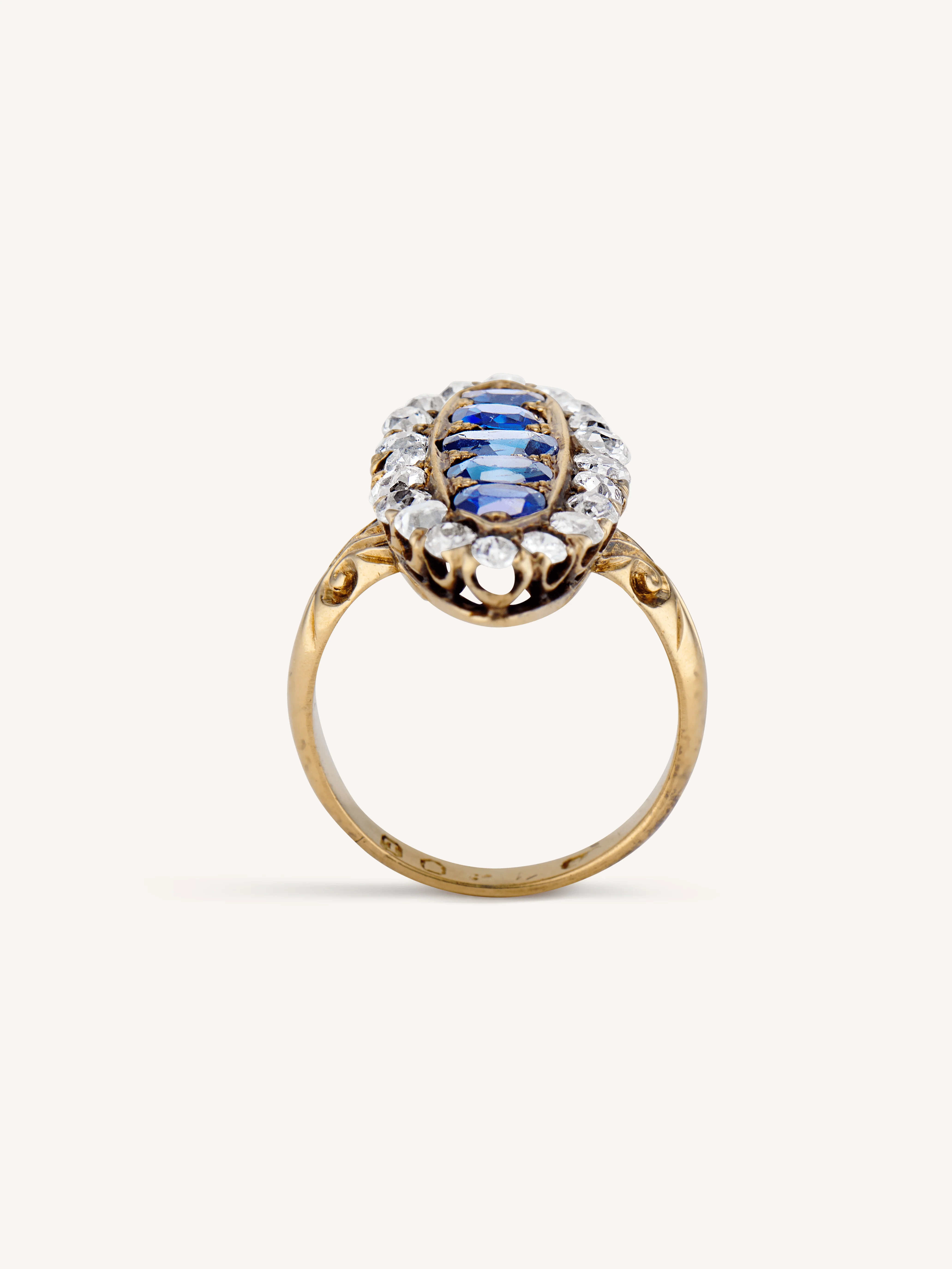 Victorian Oval Cut Sapphire & Old Mine Cut Diamond Dinner Ring - Image 5