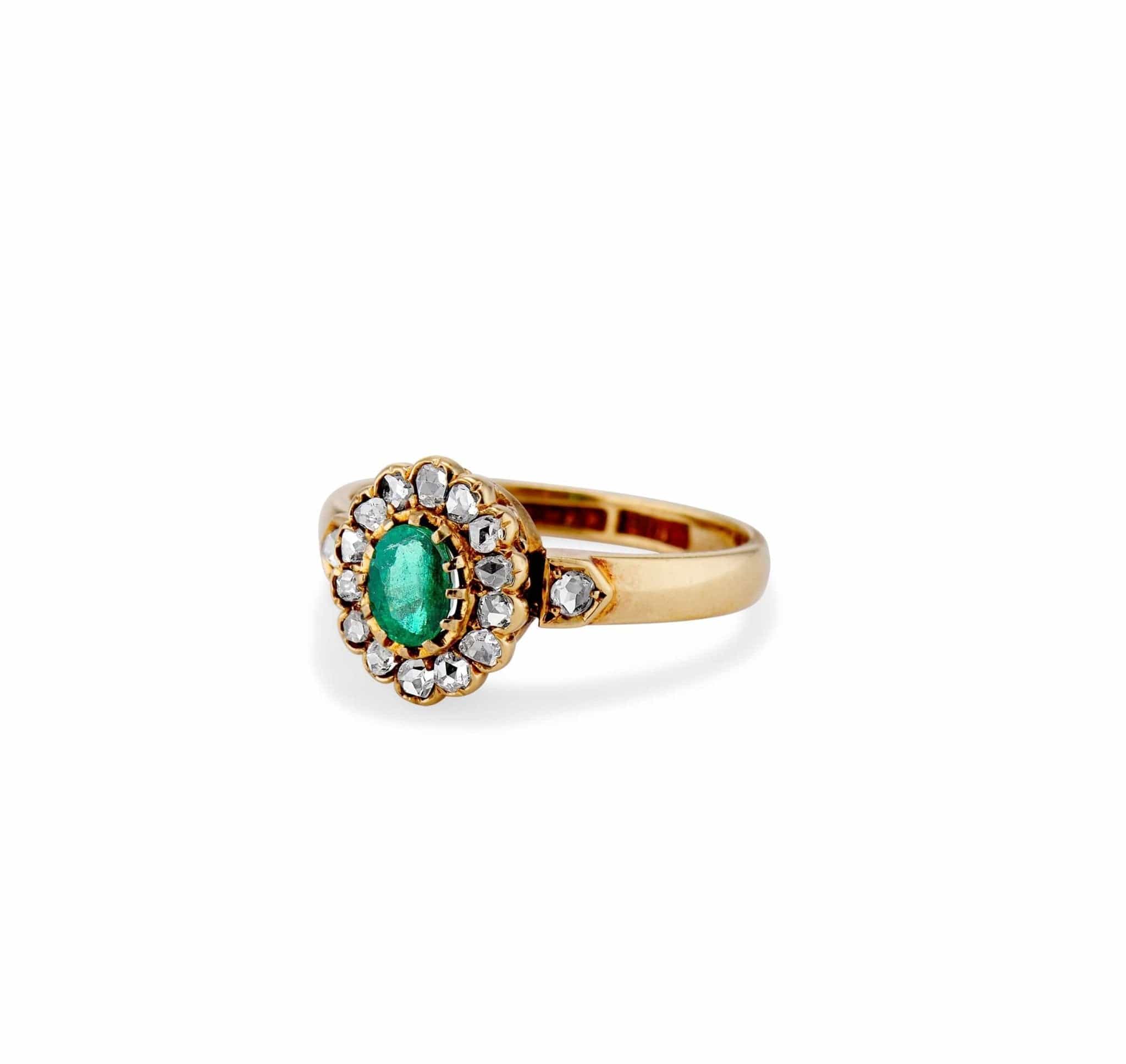 19th Century Victorian Oval Emerald and Rose Cut Diamond Cluster - Image 2