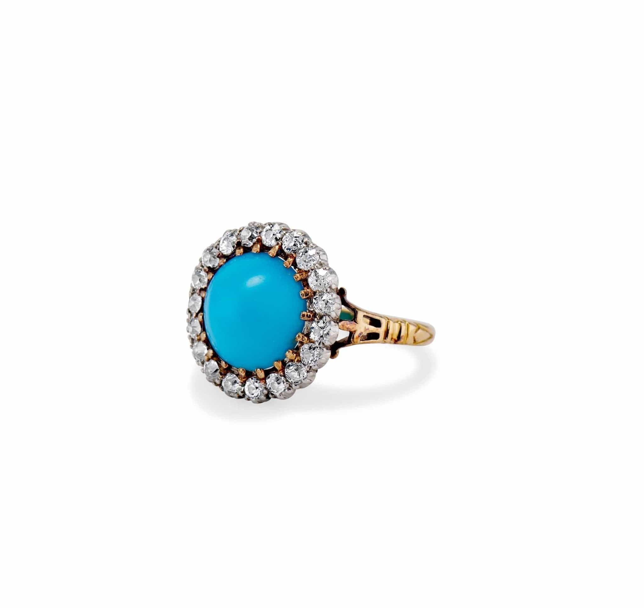 Victorian Persian Turquoise and Diamond Cluster - Image 2