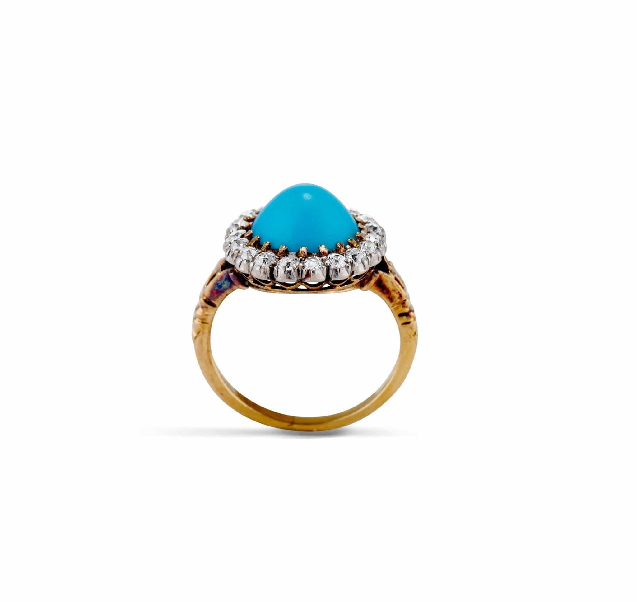 Victorian Persian Turquoise and Diamond Cluster - Image 5