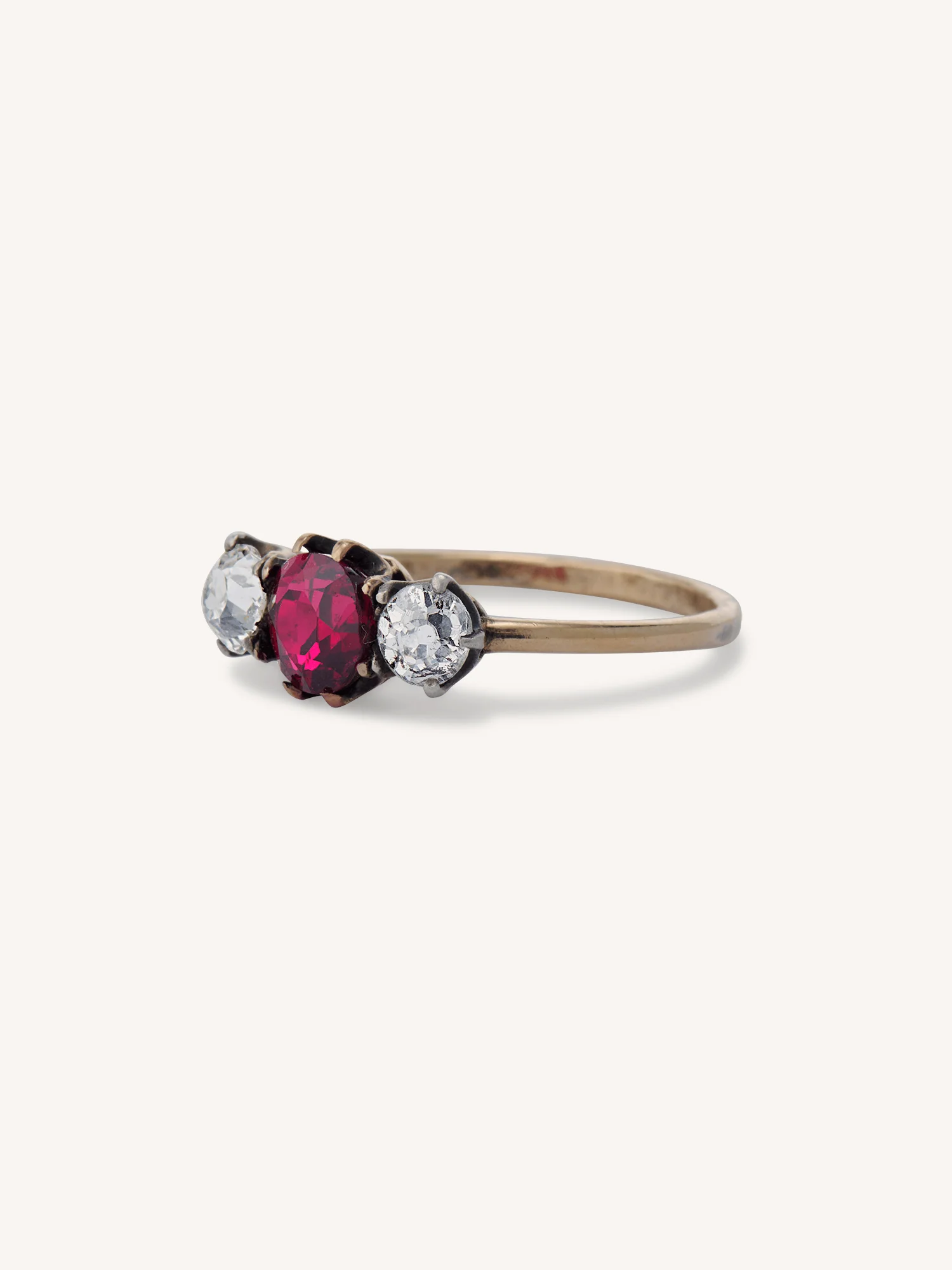 Victorian Red Spinel & Diamond Three Stone Antique Engagement Ring - Image 4