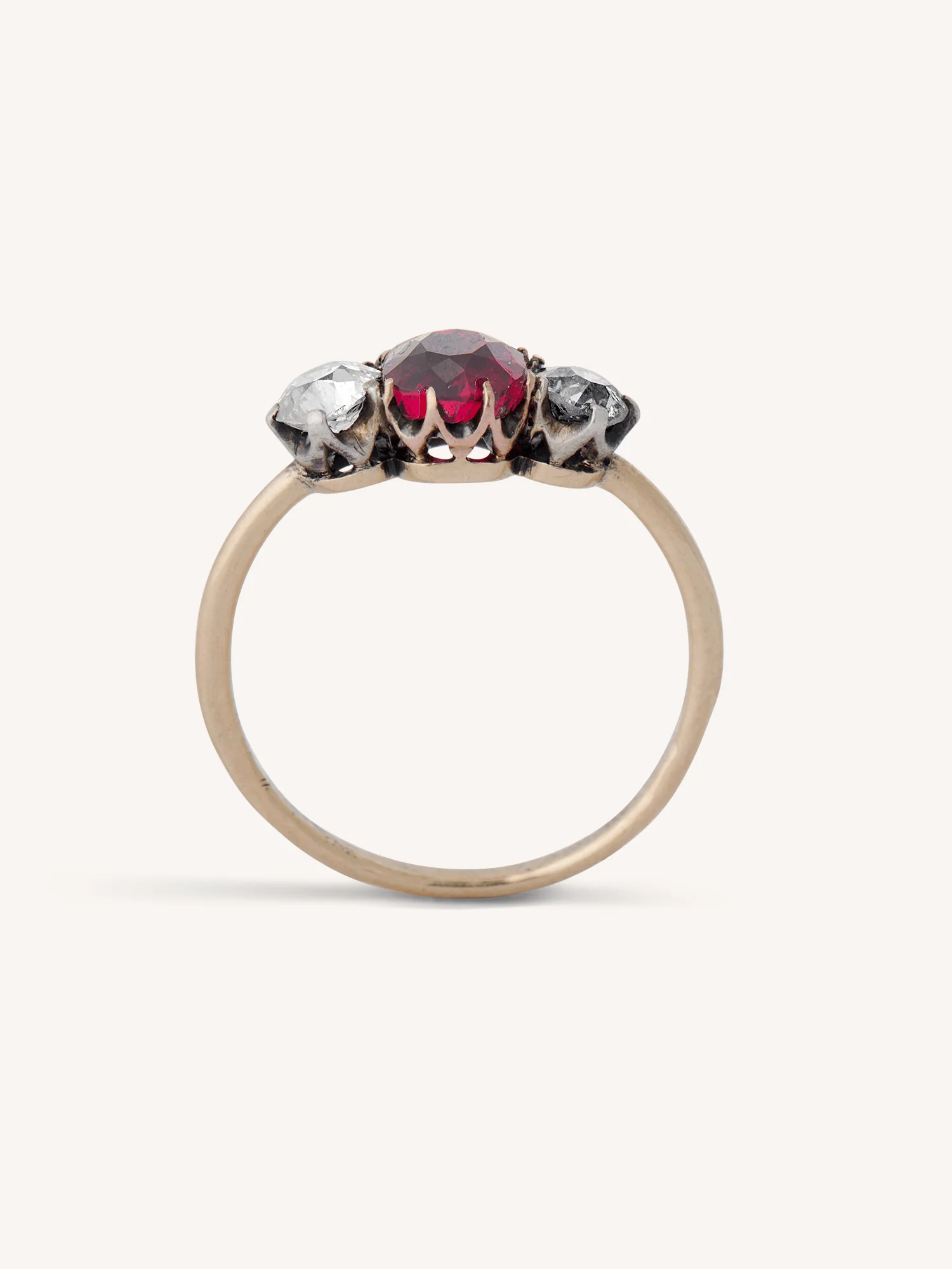Victorian Red Spinel & Diamond Three Stone Antique Engagement Ring - Image 7
