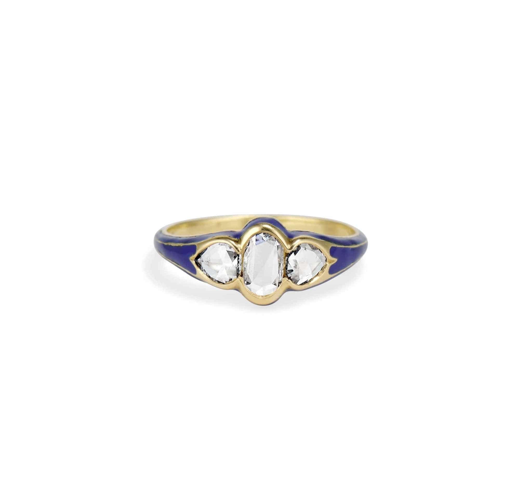 Victorian Rose Cut Diamond and Cobalt Blue Enamel Ring - Image 2