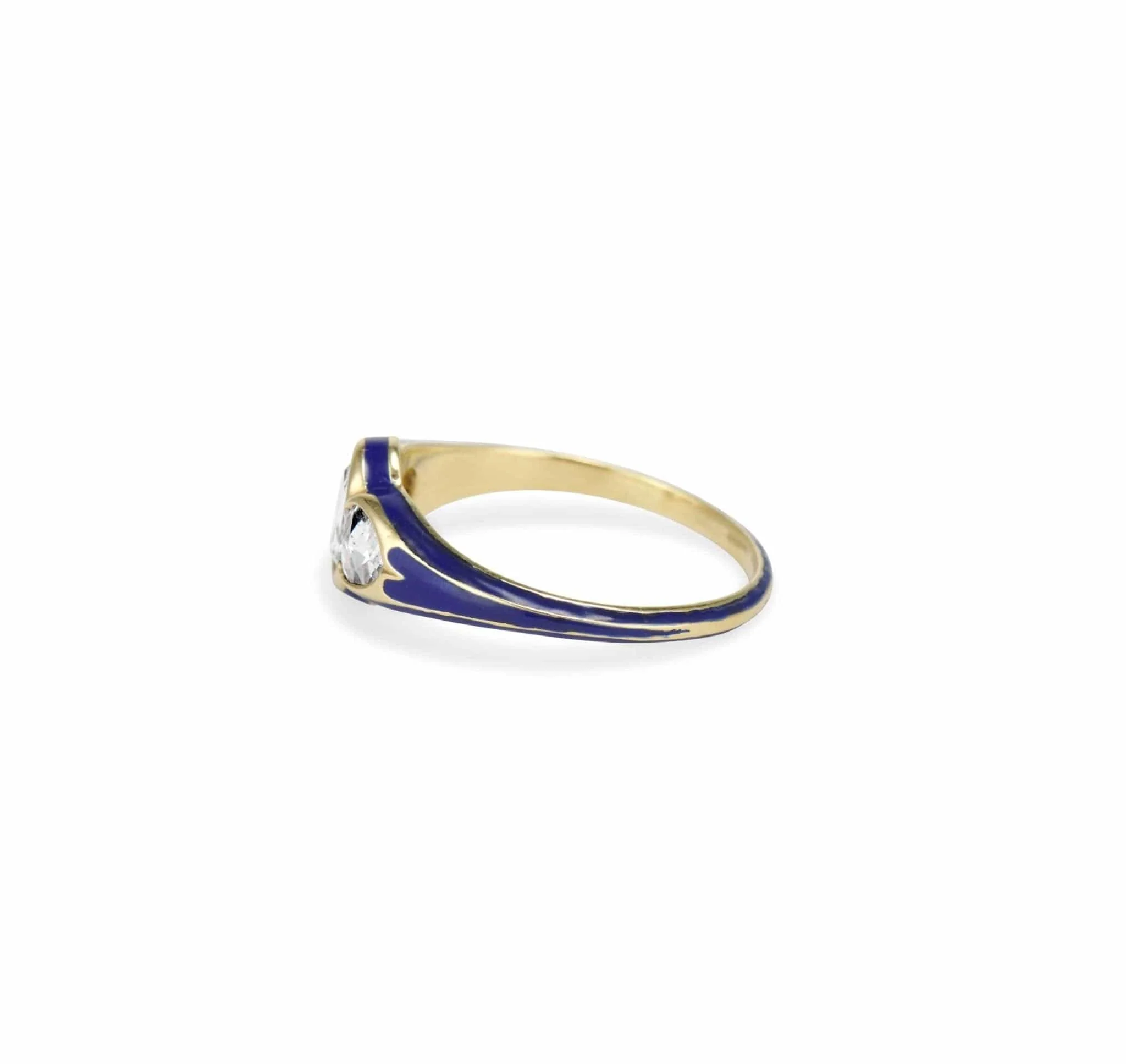 Victorian Rose Cut Diamond and Cobalt Blue Enamel Ring - Image 3