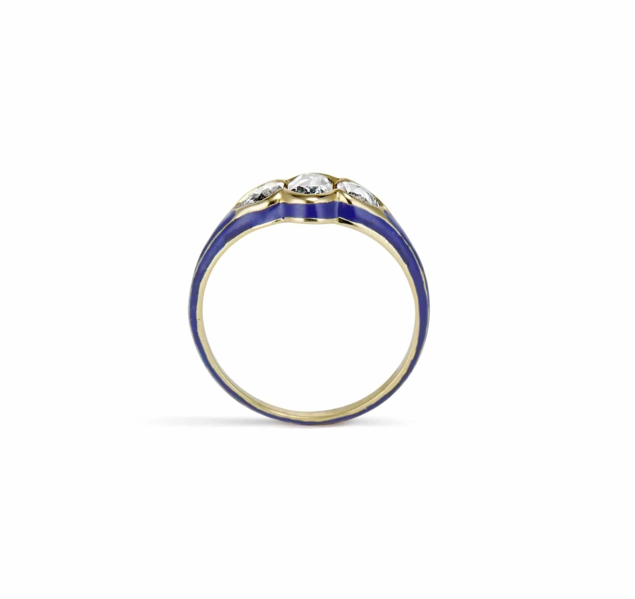 Victorian Rose Cut Diamond and Cobalt Blue Enamel Ring - Image 5