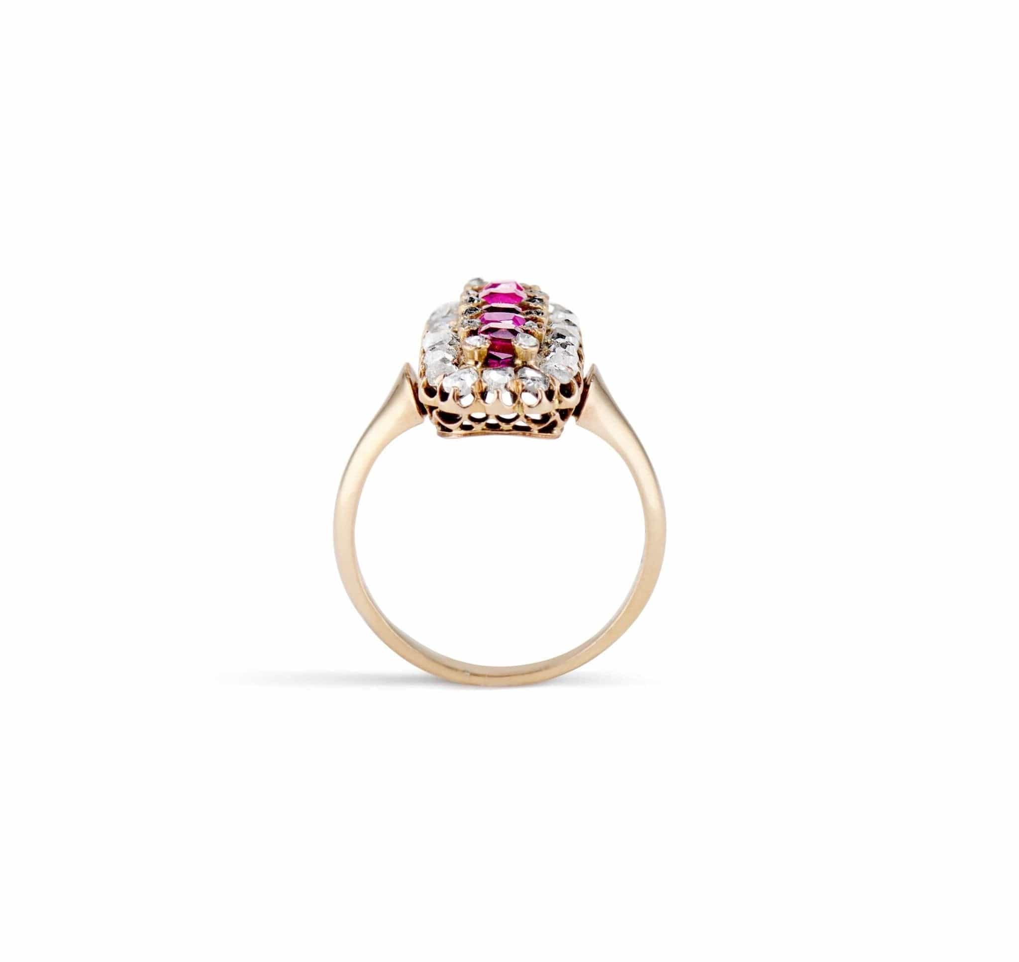 Victorian French Clustered Ruby and Diamond Elongated Ring - Image 4