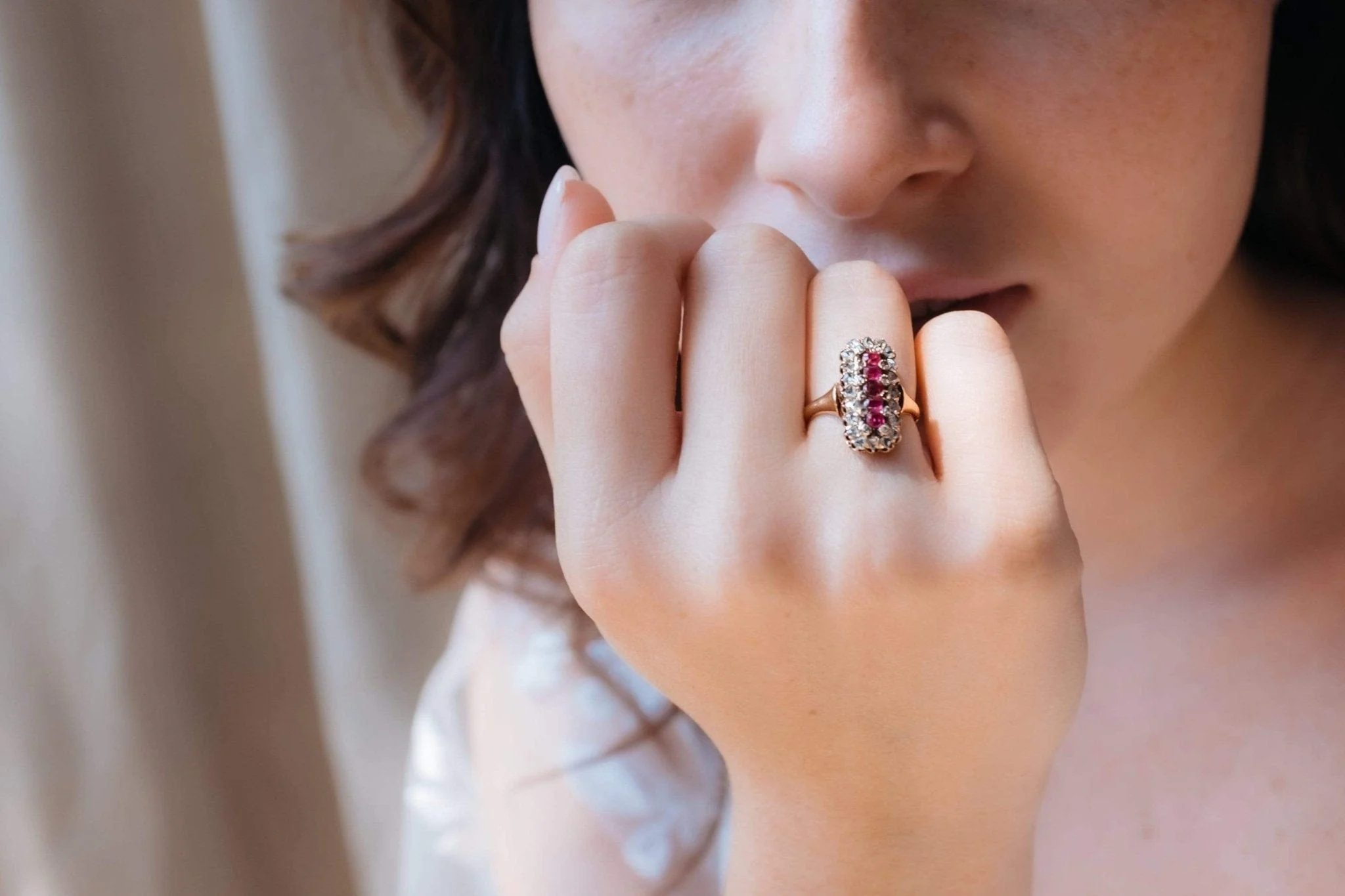 Victorian French Clustered Ruby and Diamond Elongated Ring - Image 7