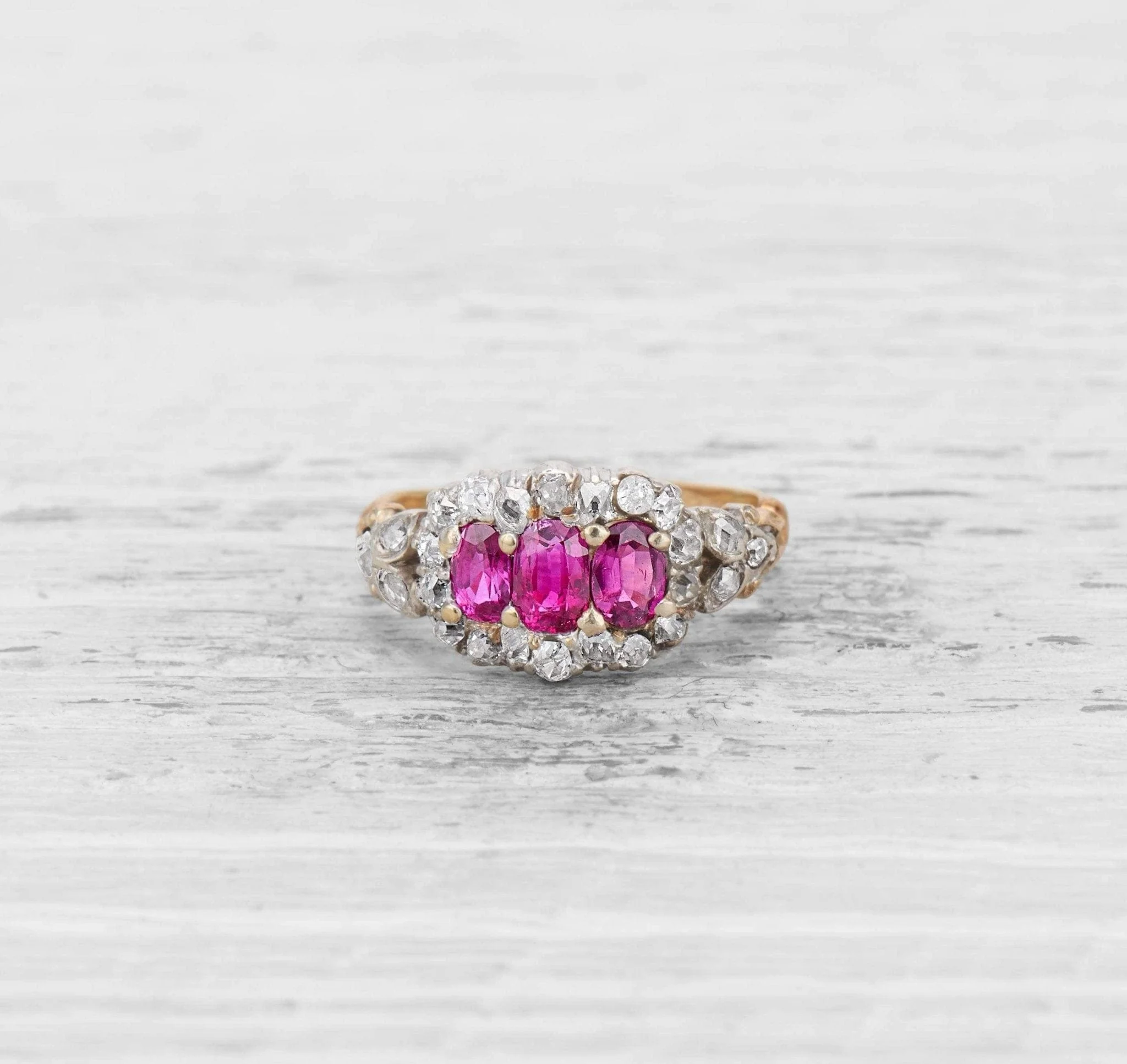 VICTORIAN RUBY AND DIAMOND THREE STONE ENGAGEMENT RING - Image 2
