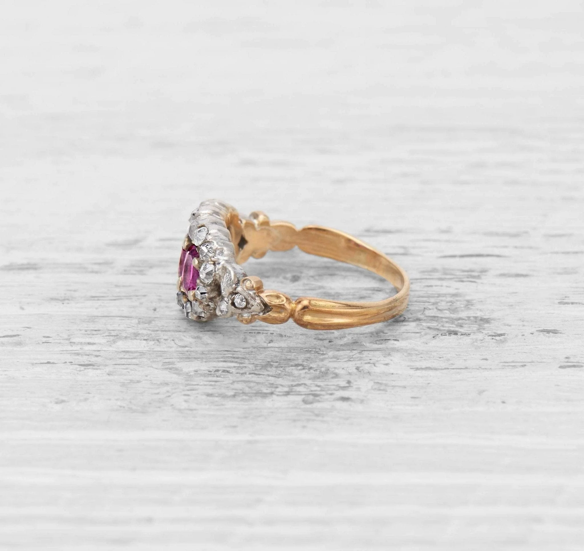 VICTORIAN RUBY AND DIAMOND THREE STONE ENGAGEMENT RING - Image 3