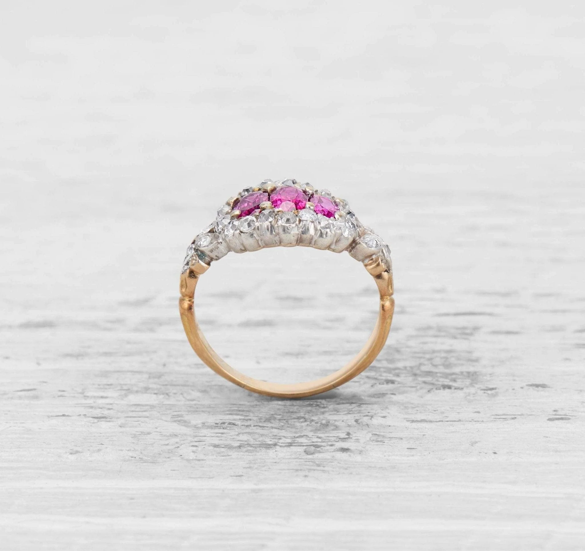 VICTORIAN RUBY AND DIAMOND THREE STONE ENGAGEMENT RING - Image 4