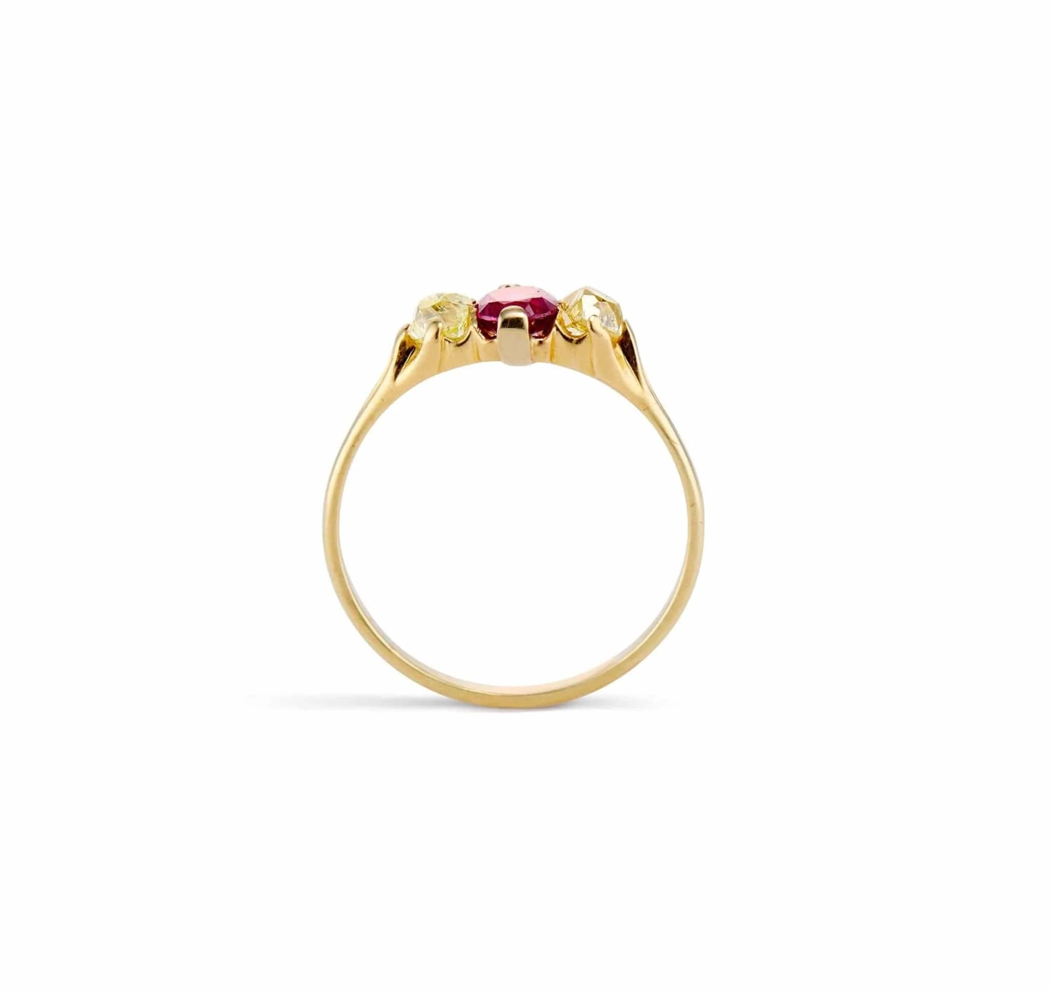 Victorian Ruby and Yellow Diamond Three-Stone Engagement Ring - Image 4