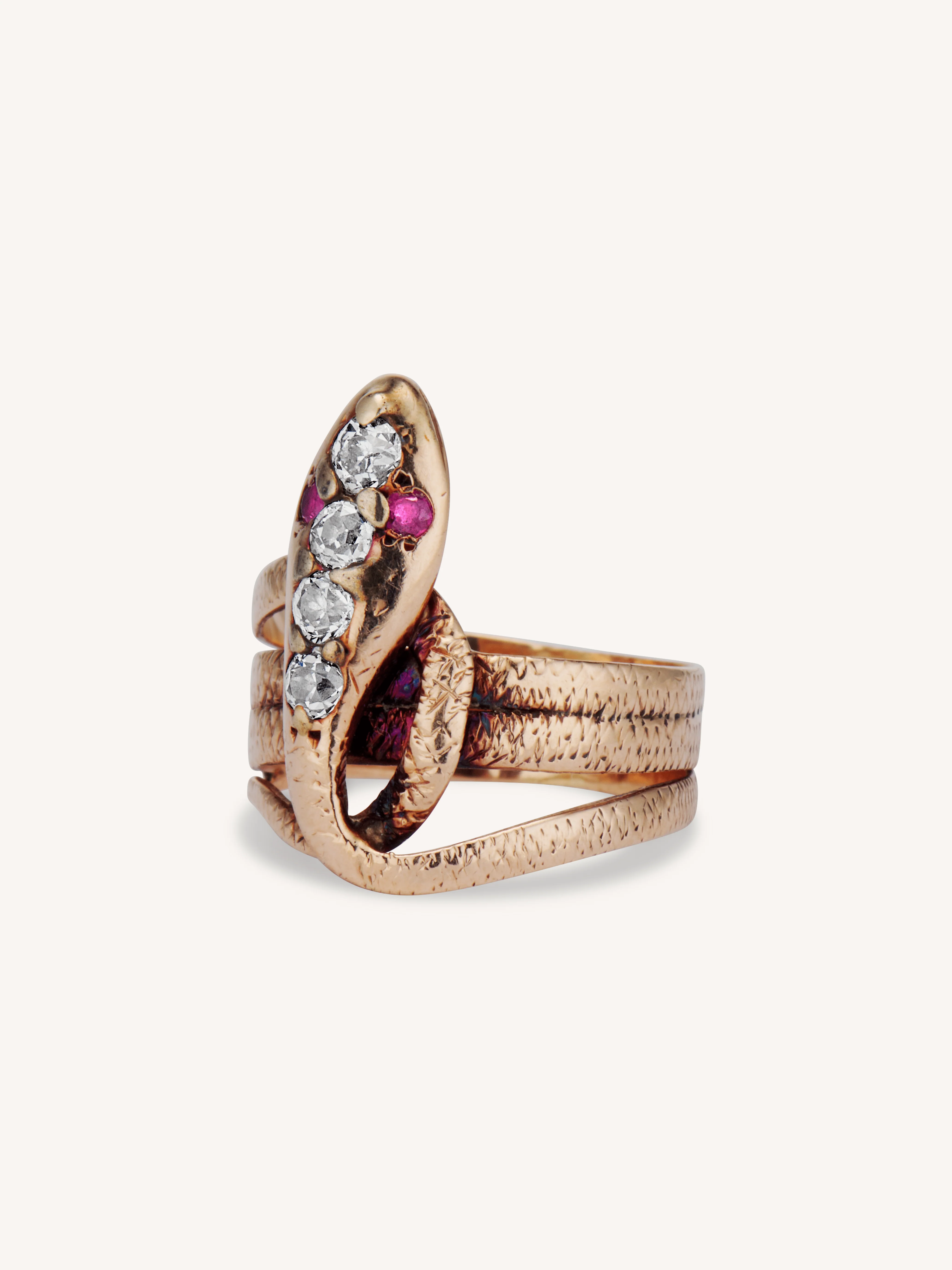 Victorian Ruby & Diamond Gemset Antique Snake Ring - Image 3