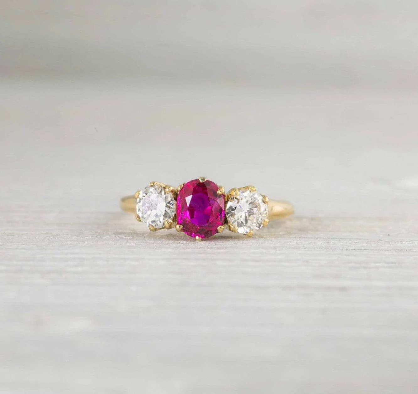 Victorian Ruby & Diamond Gold Engagement Ring - Image 2