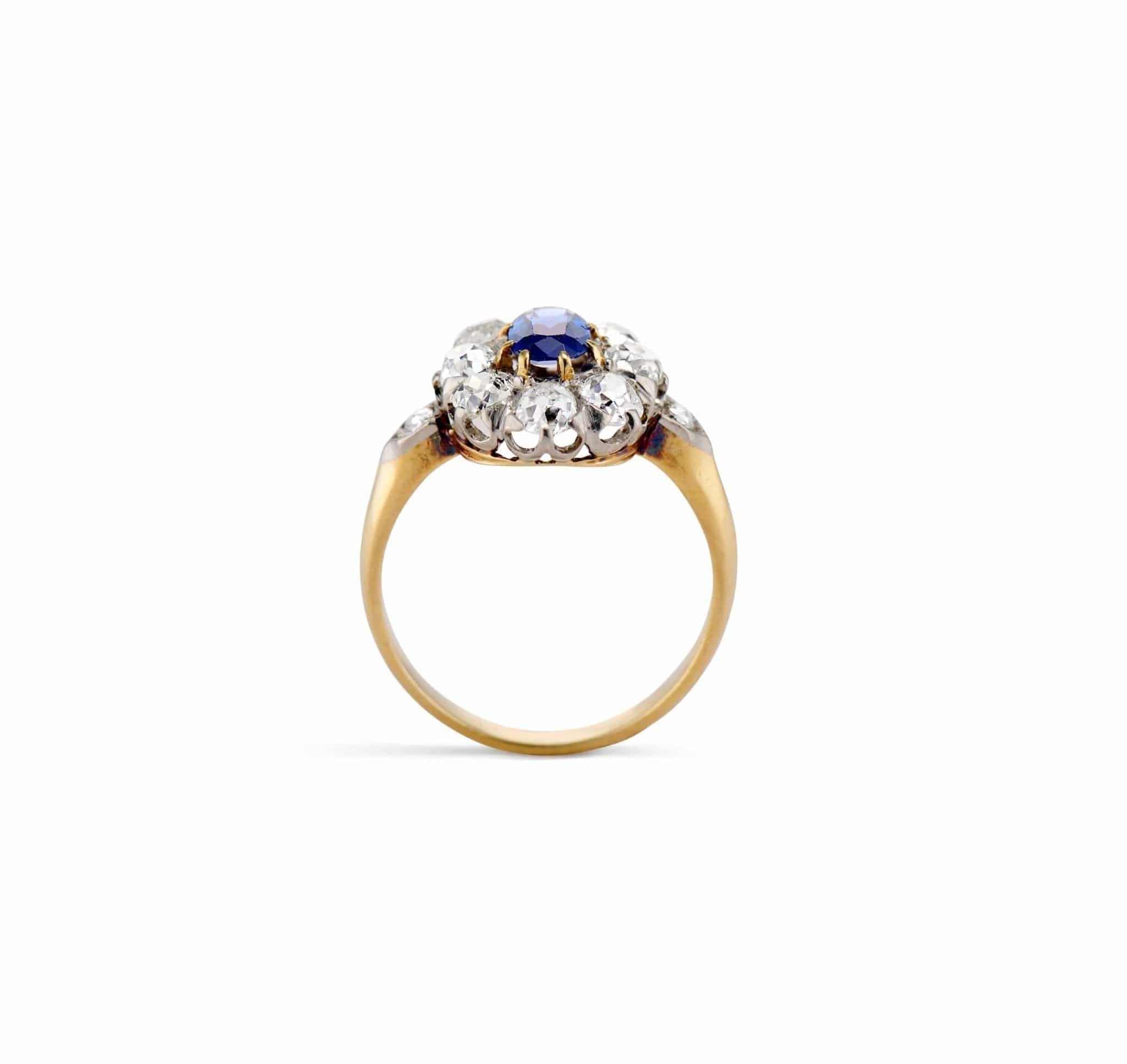 Belle Époque Sapphire and Diamond Cluster Ring - Image 4