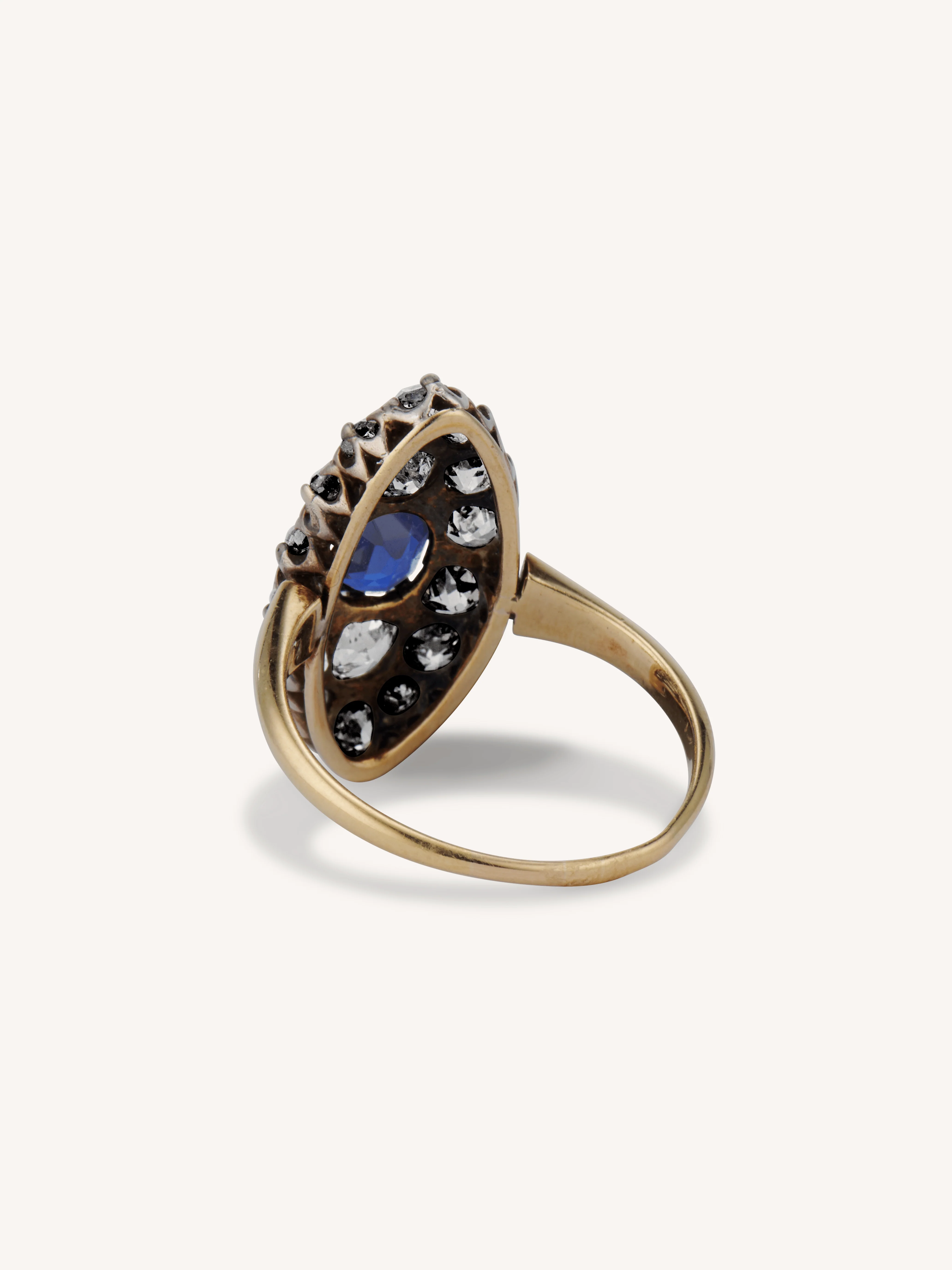 19th Century Victorian Sapphire & Old Mine Cut Diamond Navette Antique Ring - Image 5