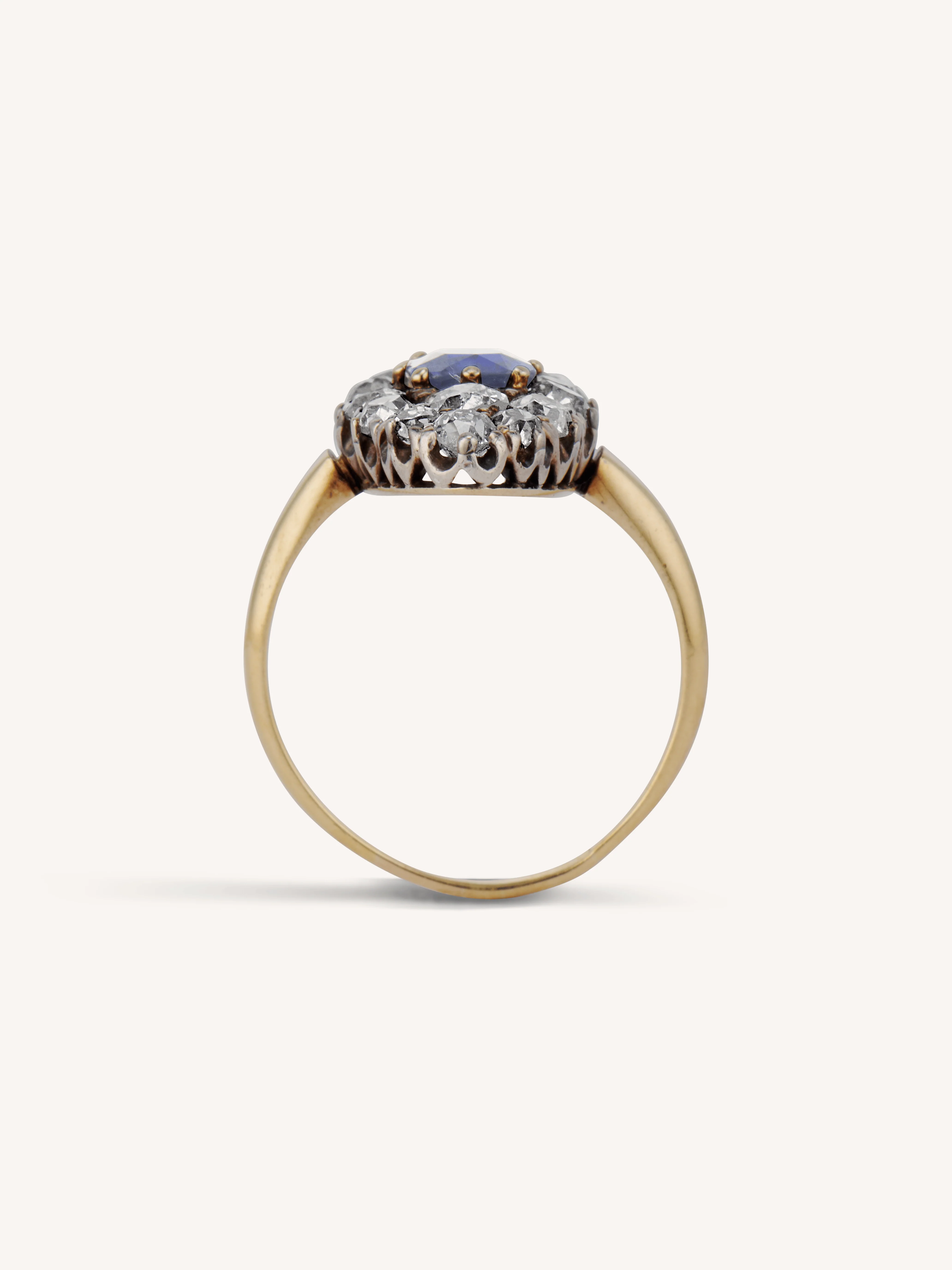 19th Century Victorian Sapphire & Old Mine Cut Diamond Navette Antique Ring - Image 6