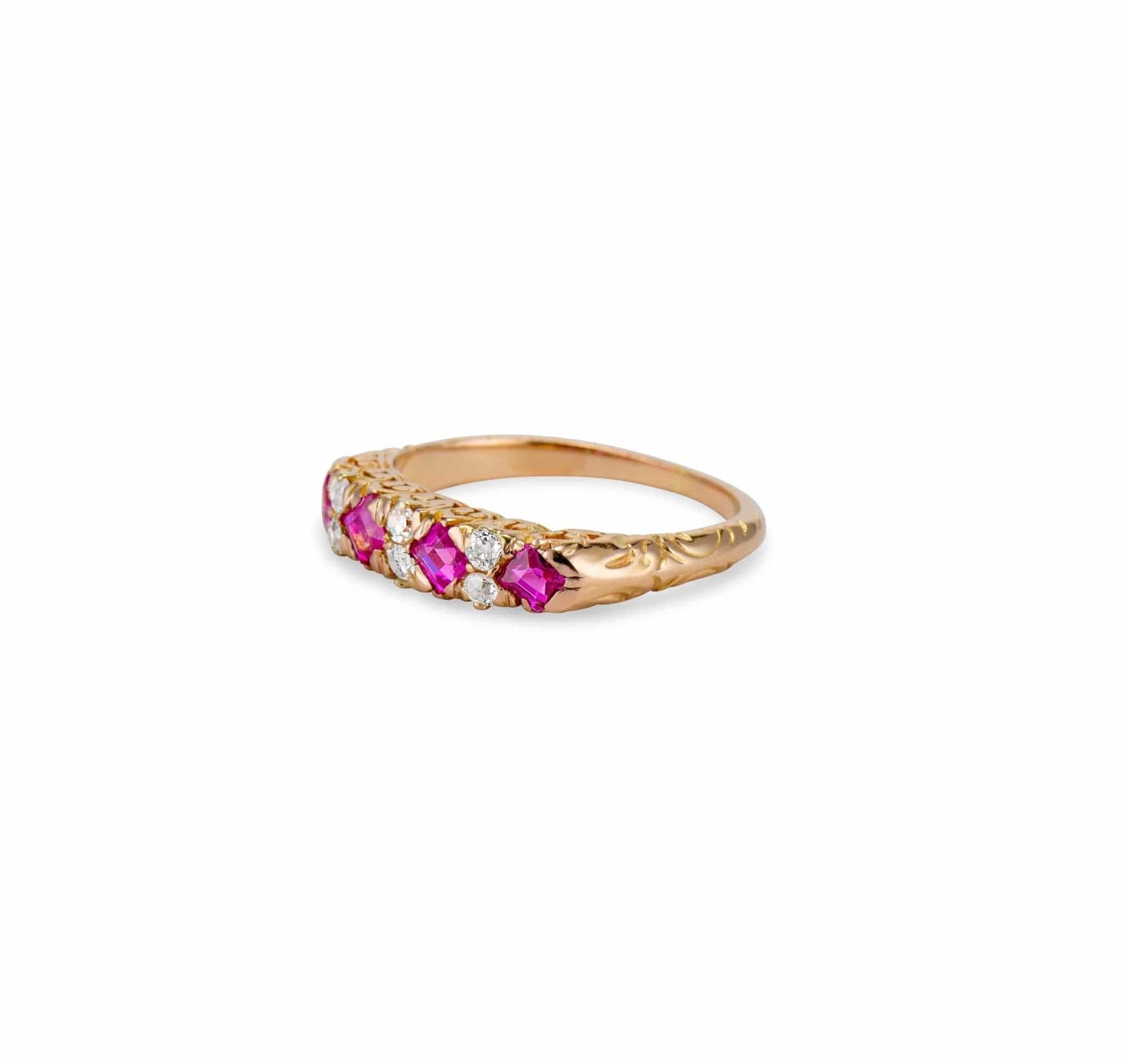 Victorian Step Cut Ruby & Diamond Half Band - Image 2