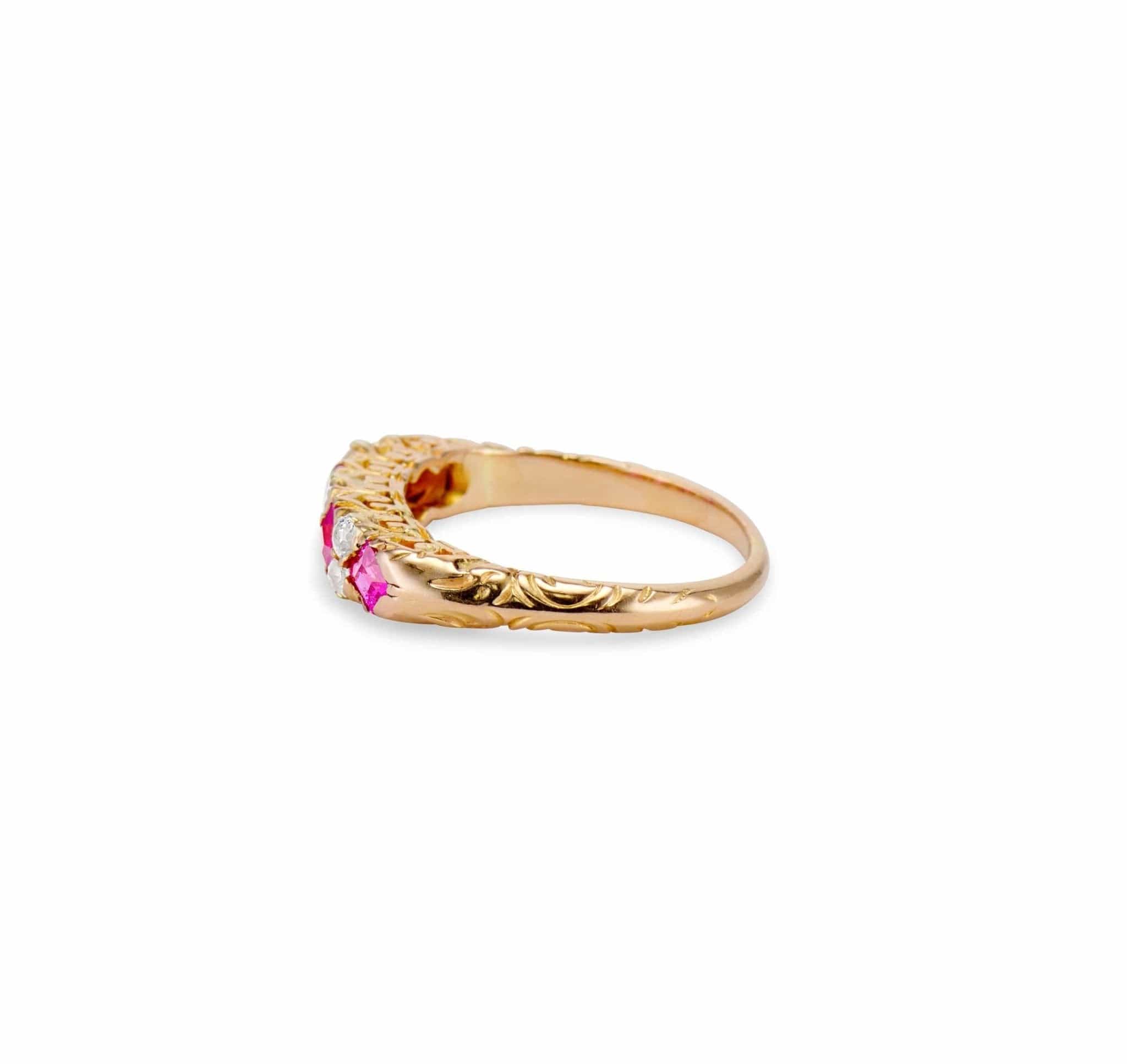 Victorian Step Cut Ruby & Diamond Half Band - Image 3