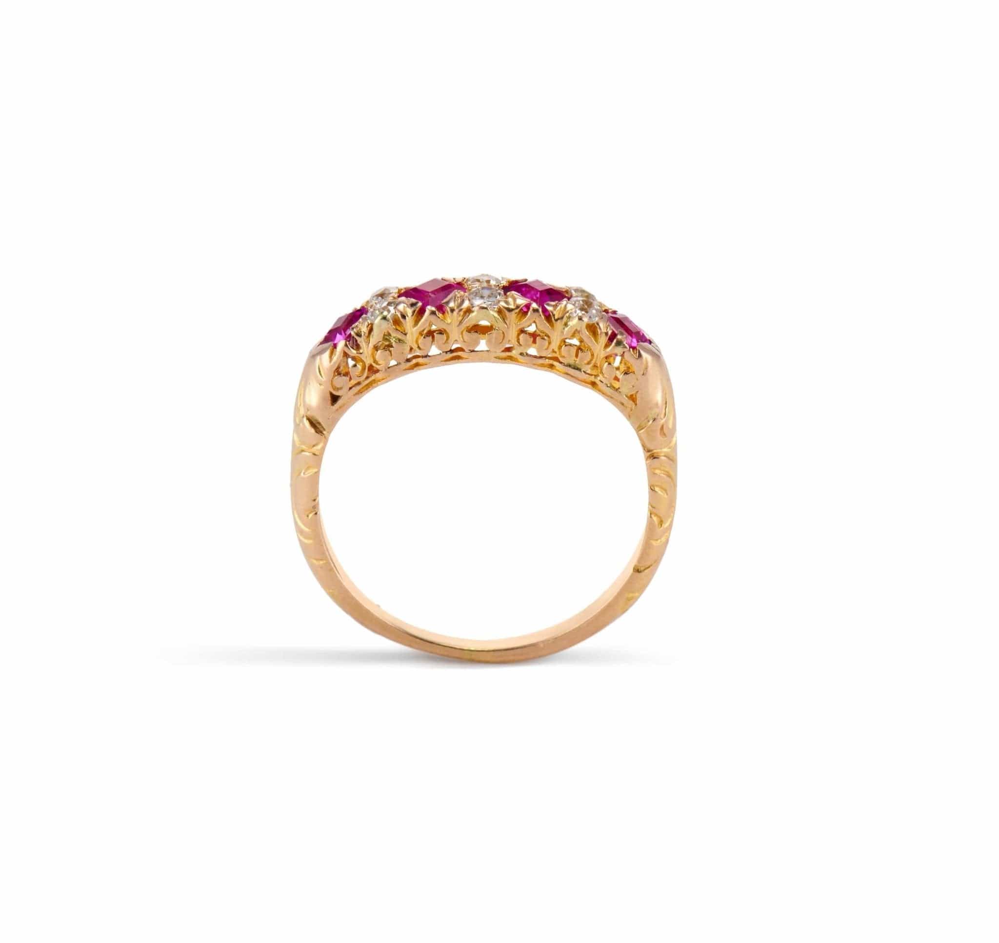 Victorian Step Cut Ruby & Diamond Half Band - Image 4