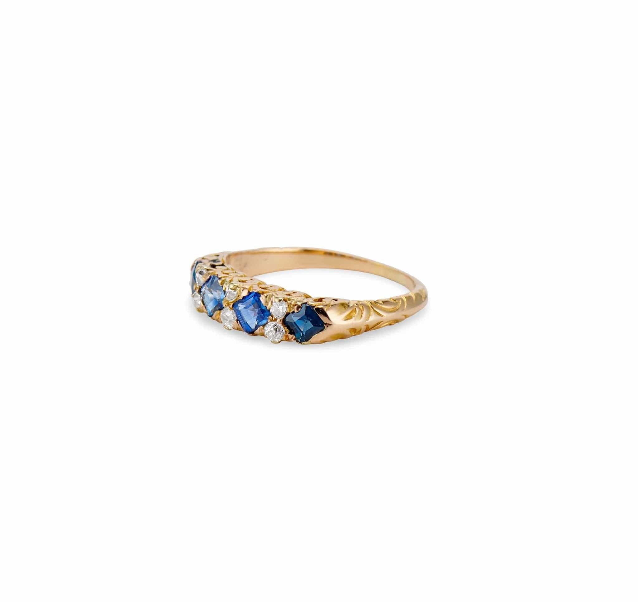 Victorian Step Cut Sapphire & Diamond Half-Band - Image 2