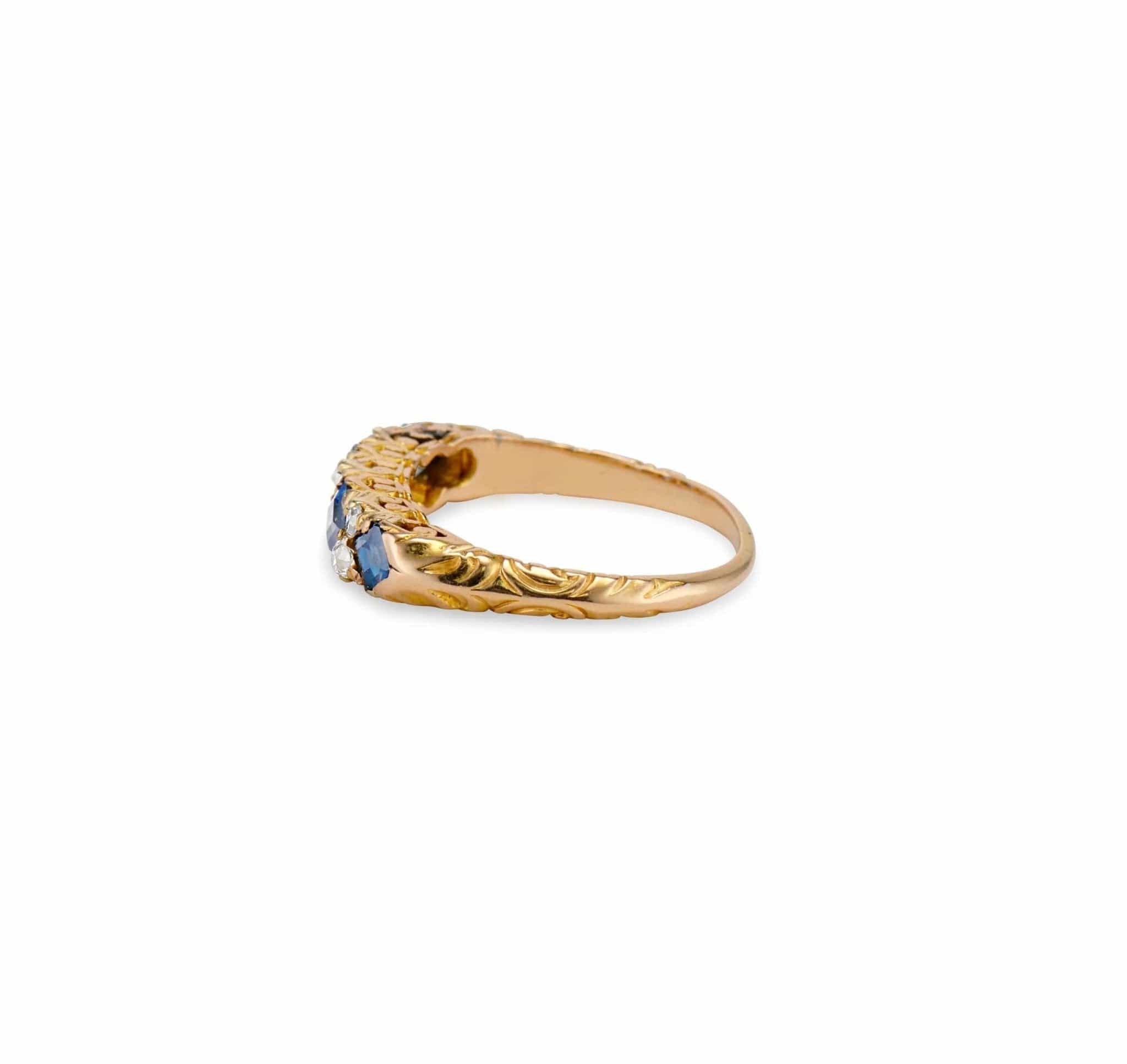 Victorian Step Cut Sapphire & Diamond Half-Band - Image 3