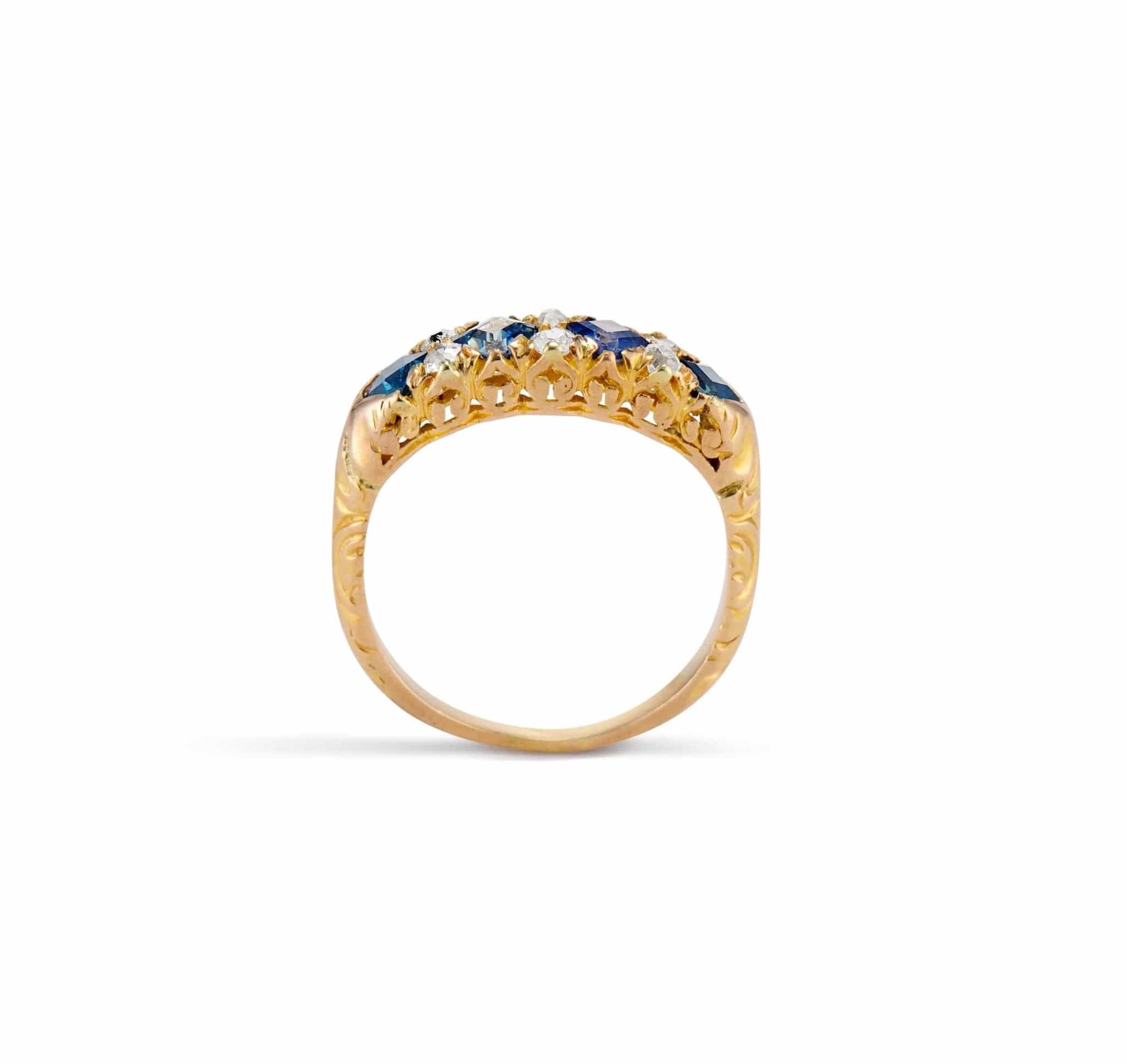 Victorian Step Cut Sapphire & Diamond Half-Band - Image 4
