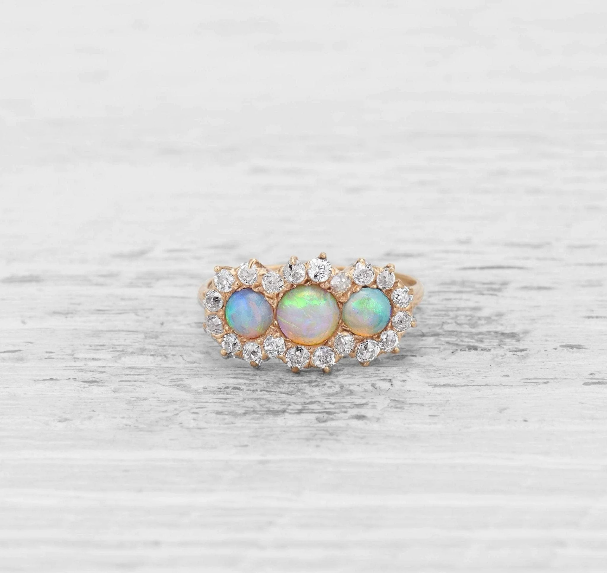 VICTORIAN THREE-STONE OPAL AND DIAMOND ENGAGEMENT RING - Image 2