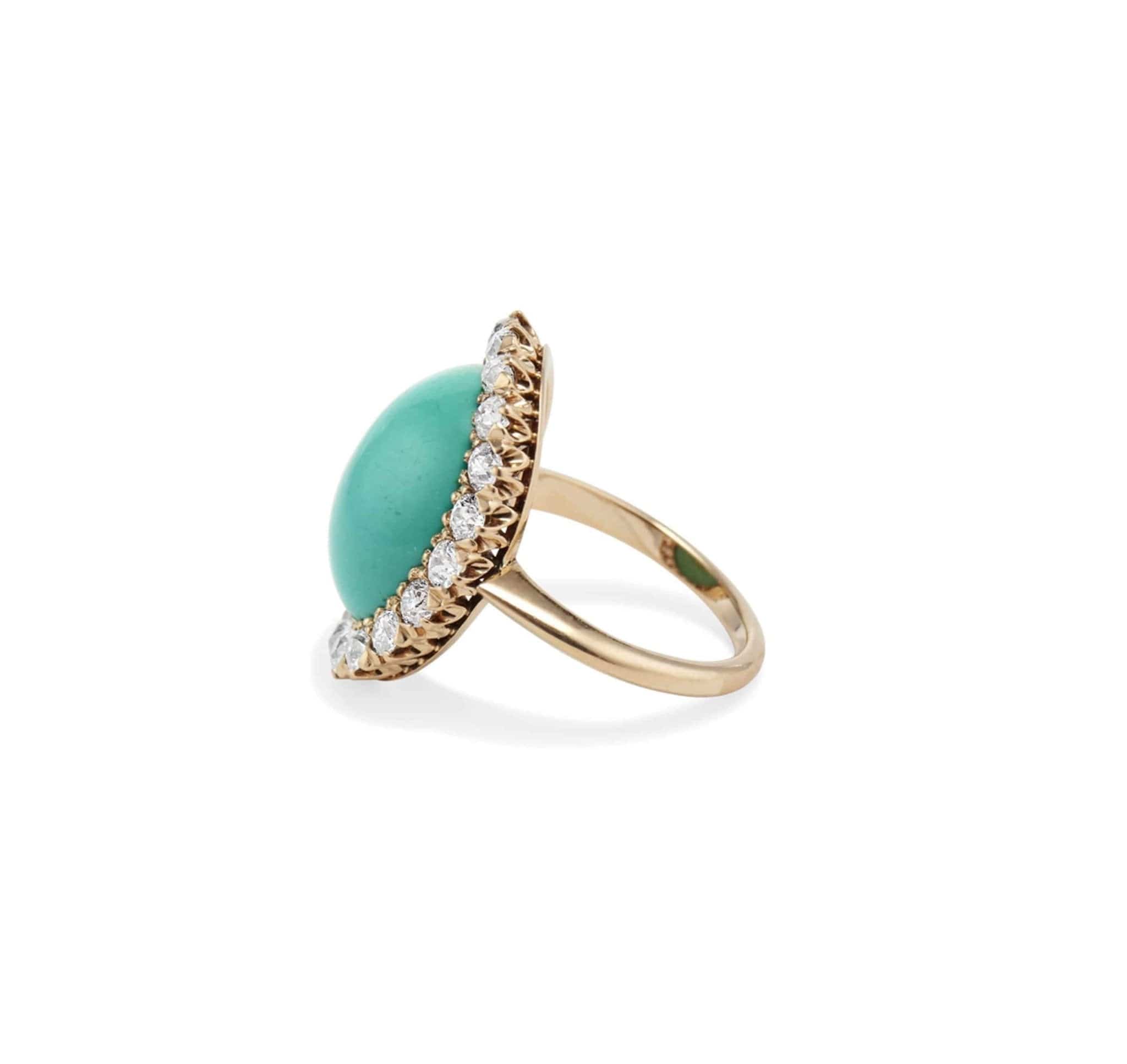 Victorian Turquoise & Diamond Cocktail Ring - Image 3