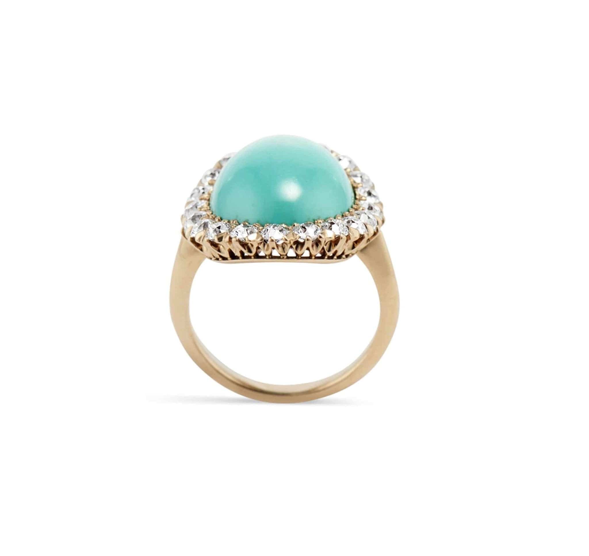 Victorian Turquoise & Diamond Cocktail Ring - Image 4