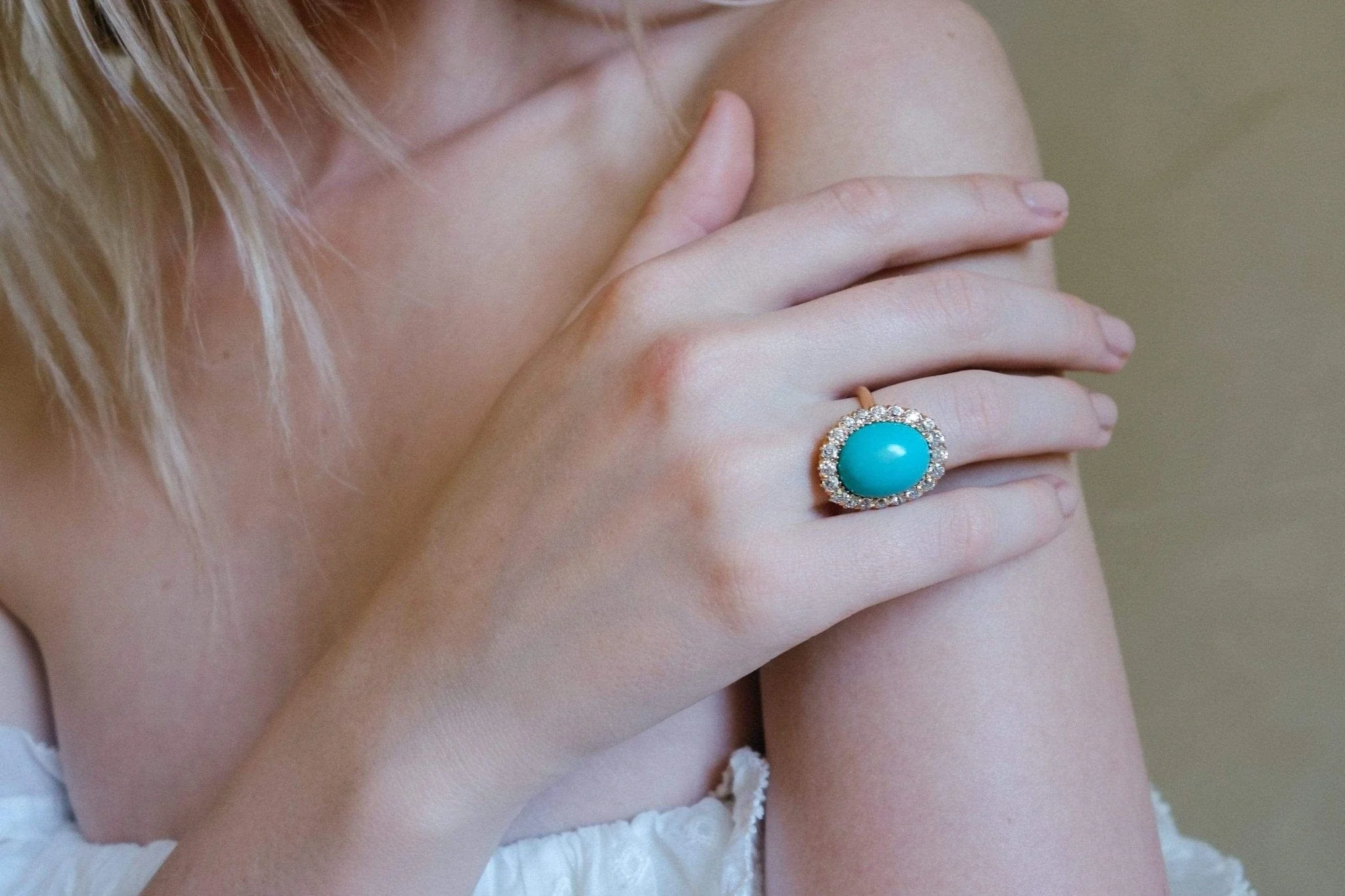Victorian Turquoise & Diamond Cocktail Ring - Image 6
