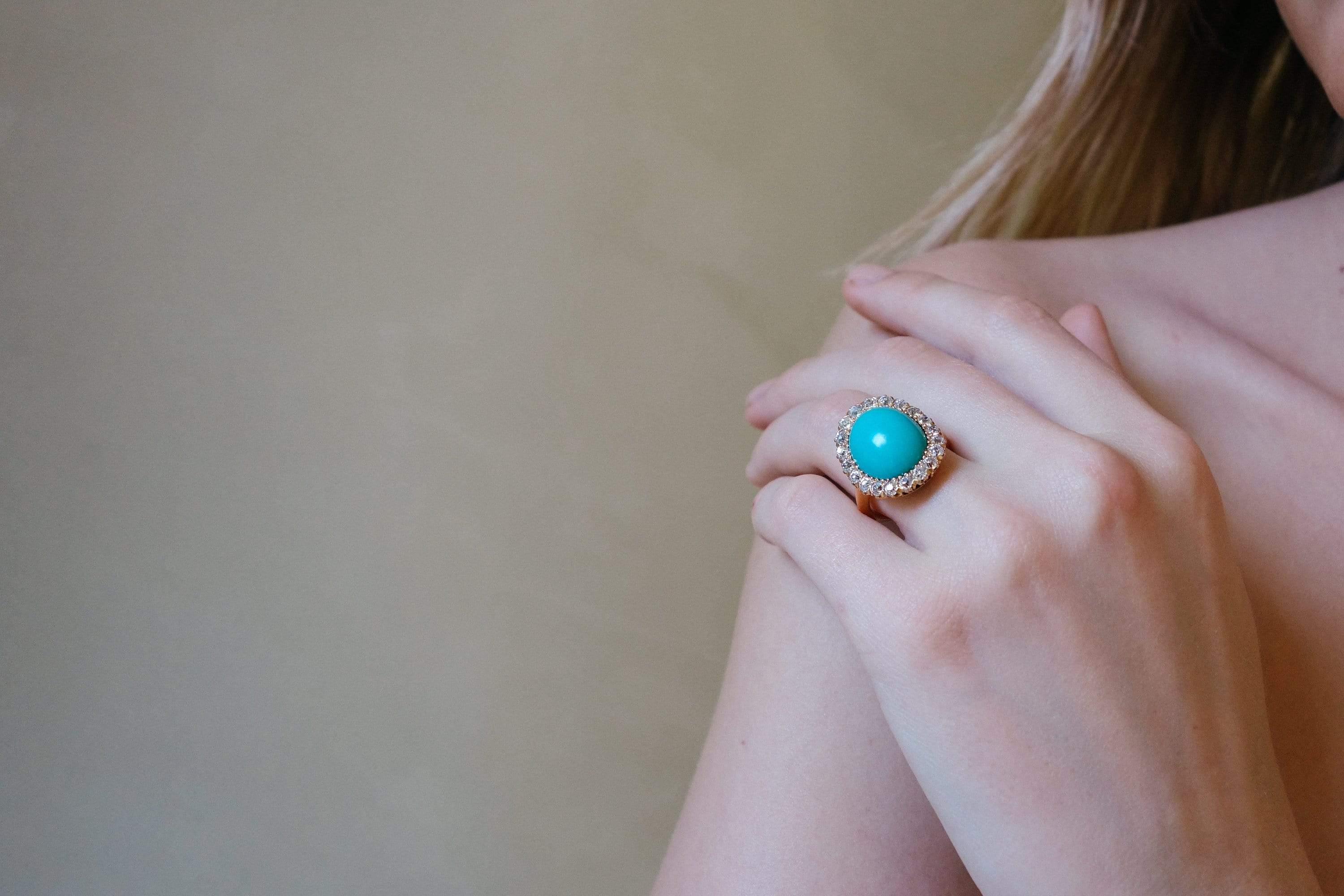 Victorian Turquoise & Diamond Cocktail Ring - Image 7