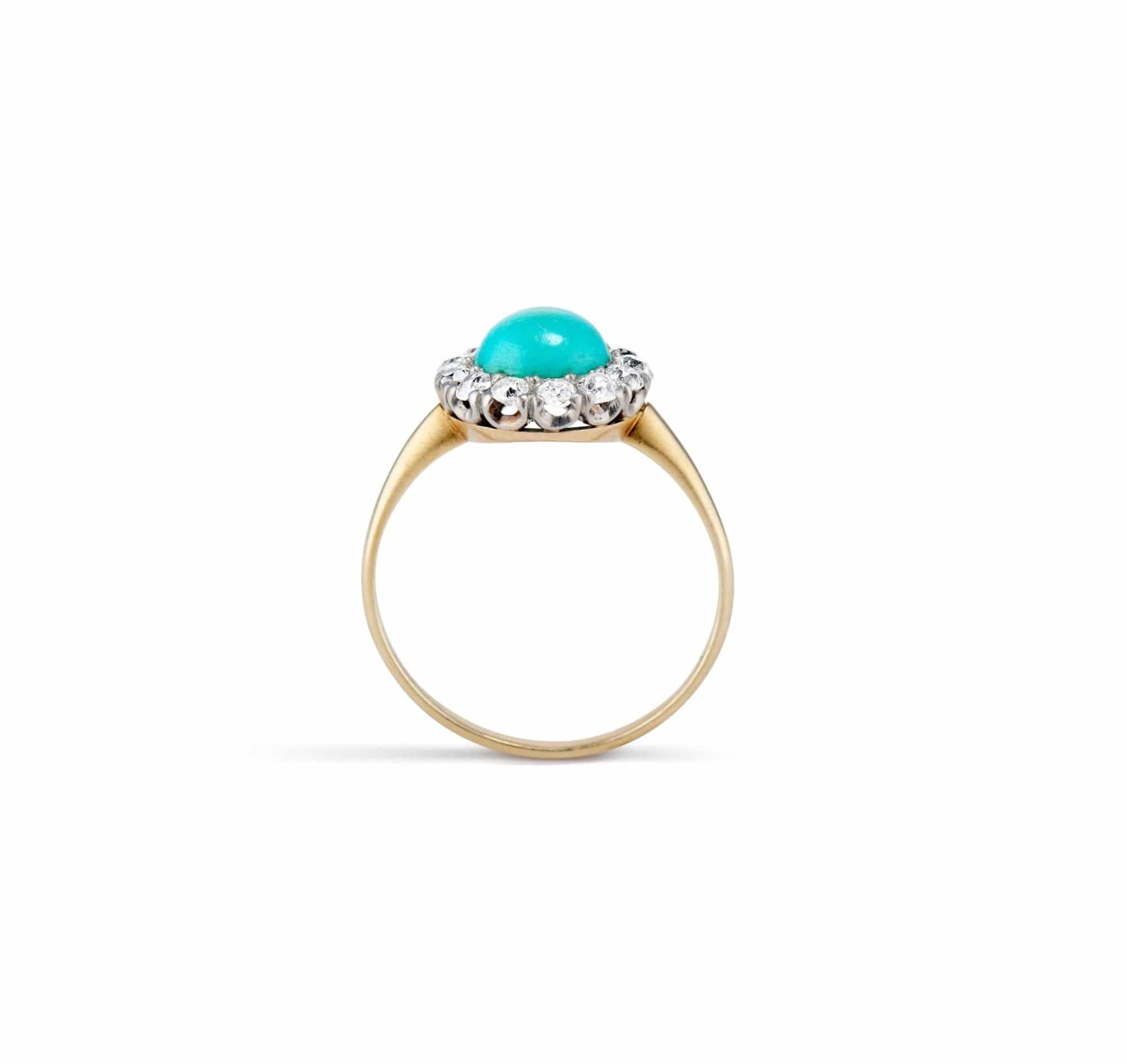 Victorian Turquoise and Diamond Cluster Ring - Image 4